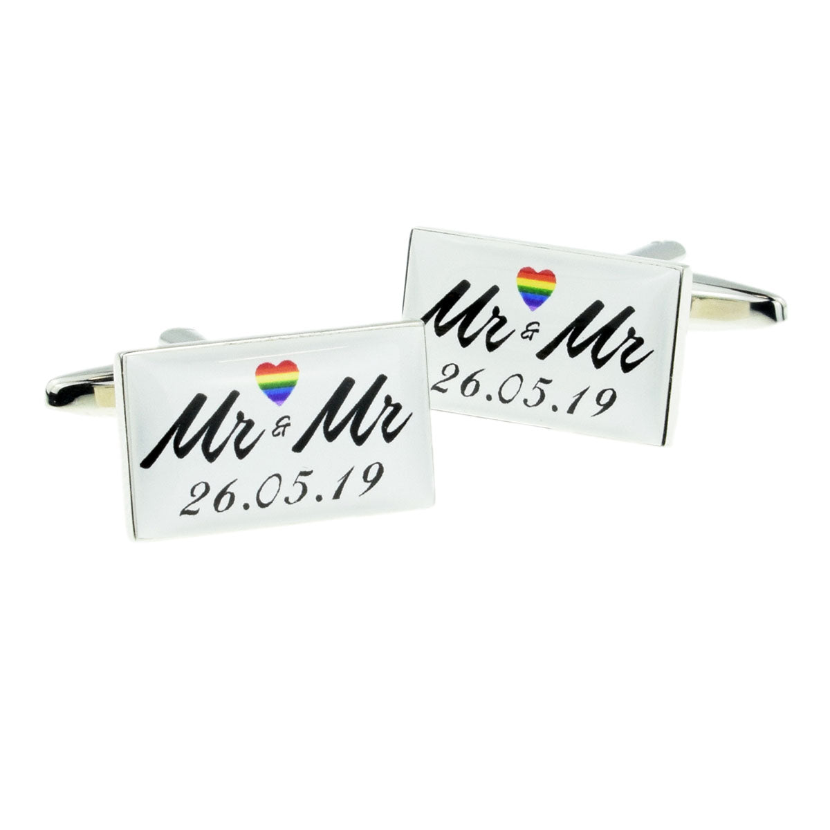 Mr & Mr Rainbow Heart Personalised Date Cufflinks | Ashton and Finch
