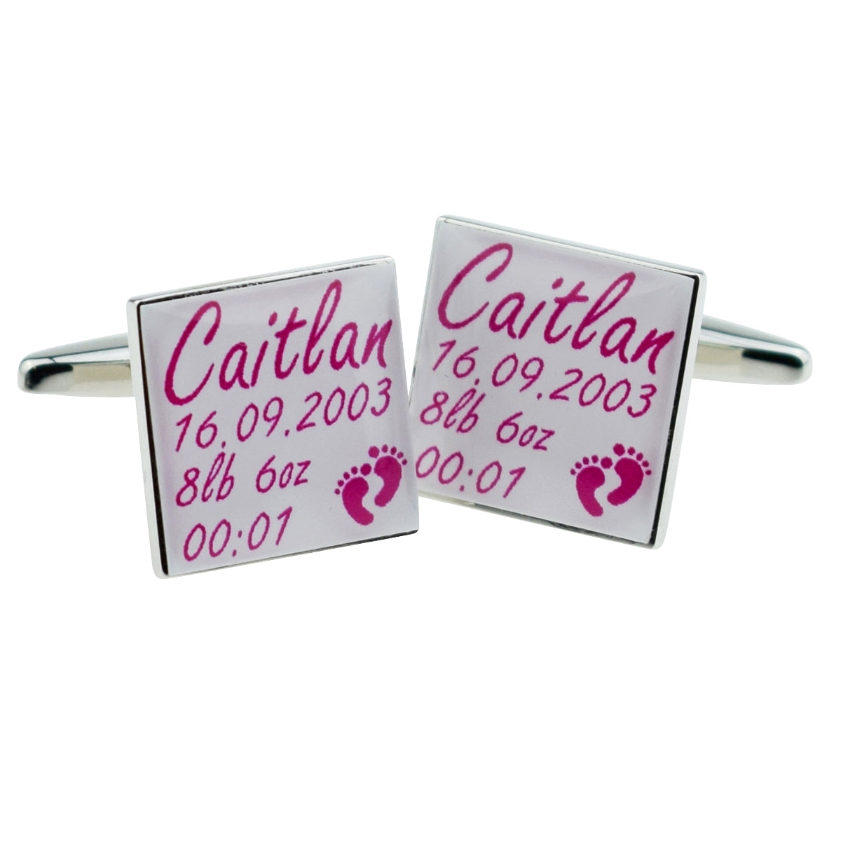 Bespoke Personalised New Baby Girl Details Pink Themed Cufflinks | Ashton and Finch