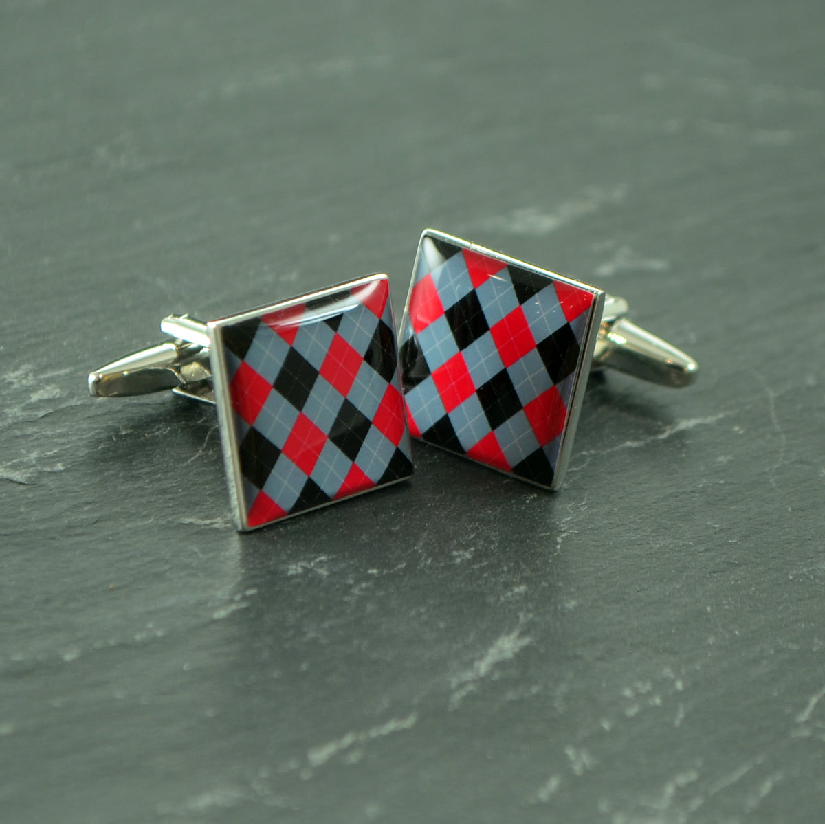 Red & Black Argyle Pattern Cufflinks | Ashton and Finch