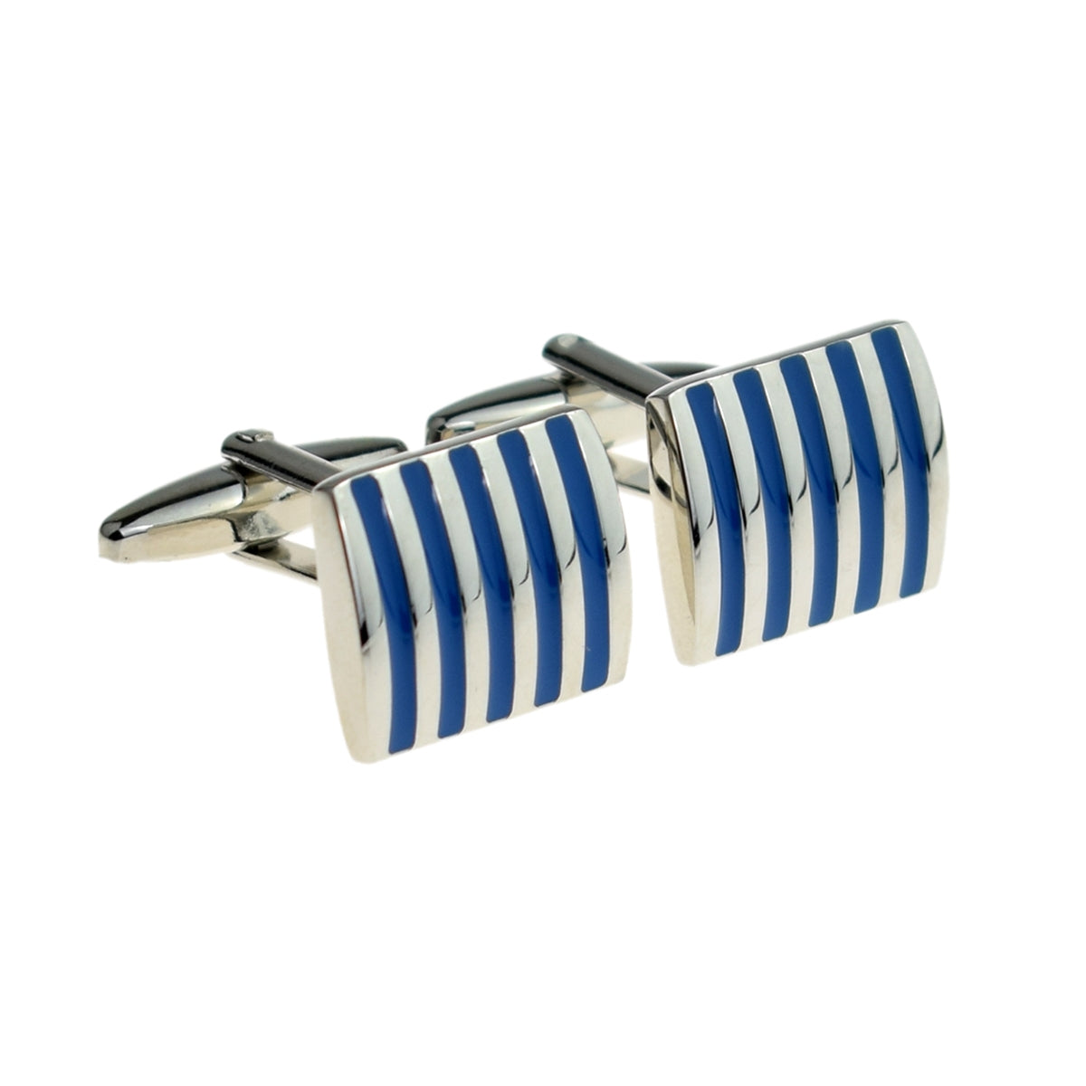 Curved Classic Cufflinks with Blue Stripes | Ashton and Finch