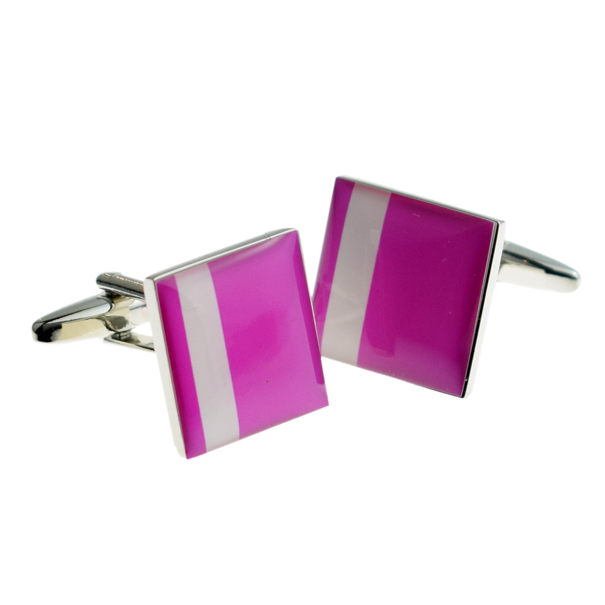 Hot Pink with Off Centre White Stripe Cufflinks | Ashton and Finch