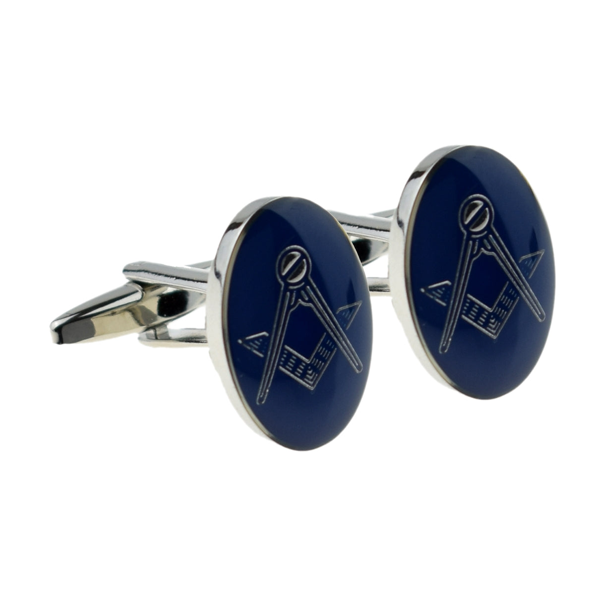 Rhodium Plated Blue Oval Masonic Cufflinks (No G) | Ashton and Finch