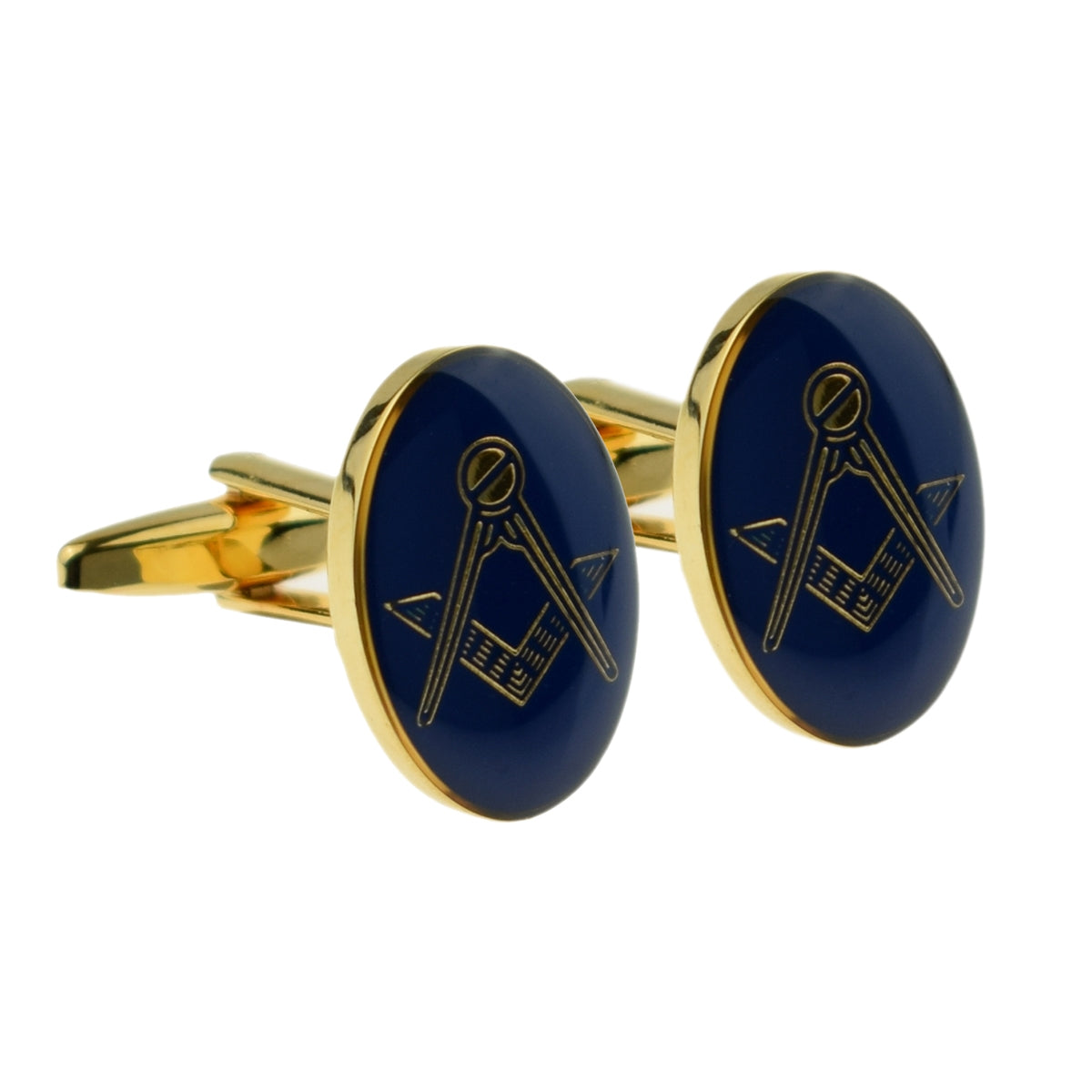 Gold Plated Blue Oval Masonic Cufflinks (No G) | Ashton and Finch