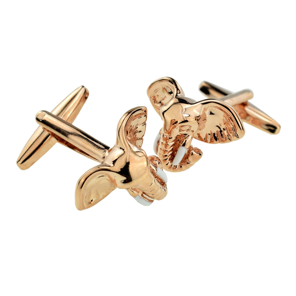Rose Gold Plated Elephant with White Tusks Cufflinks | Ashton and Finch