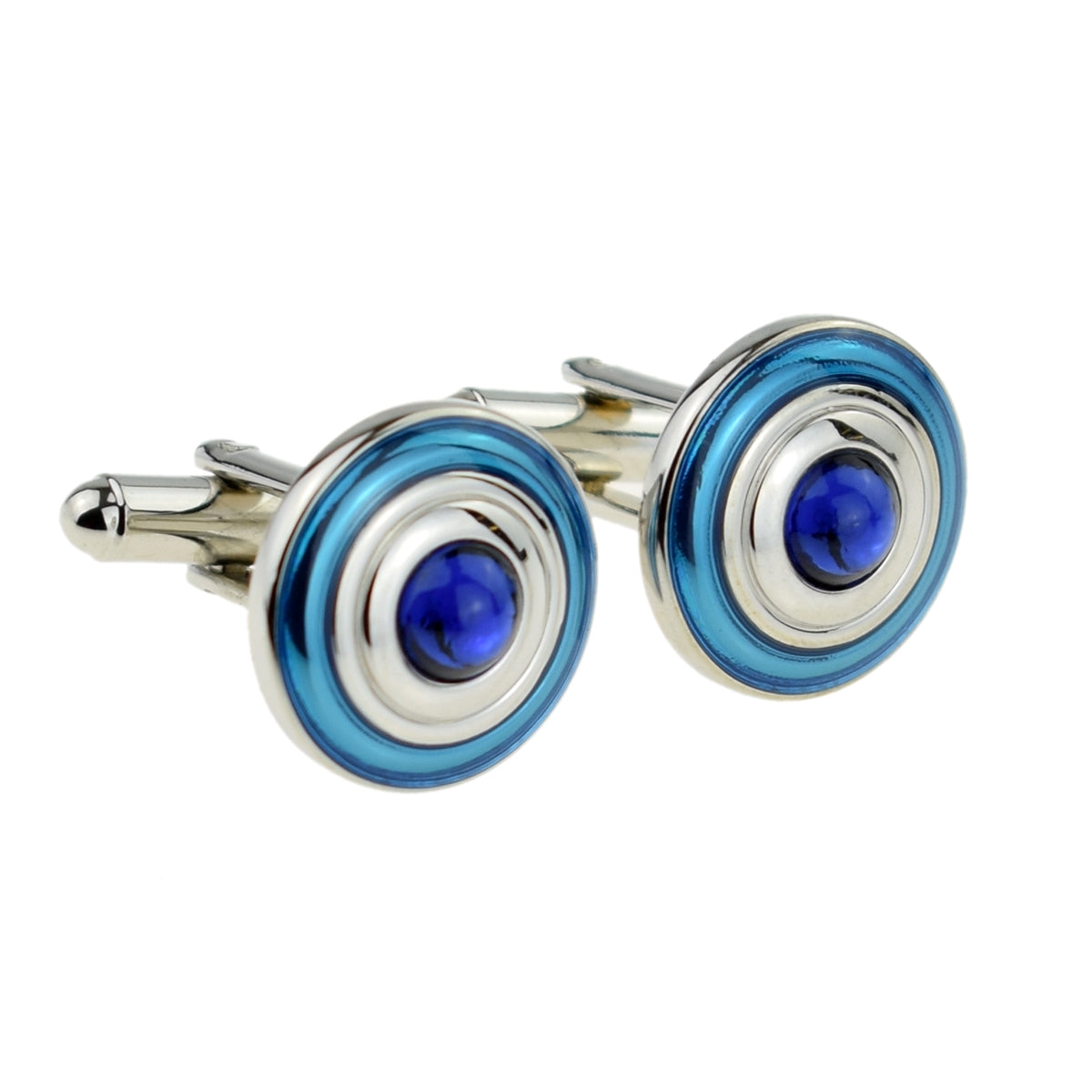 Round Blue & Silver Classic Cufflinks | Ashton and Finch