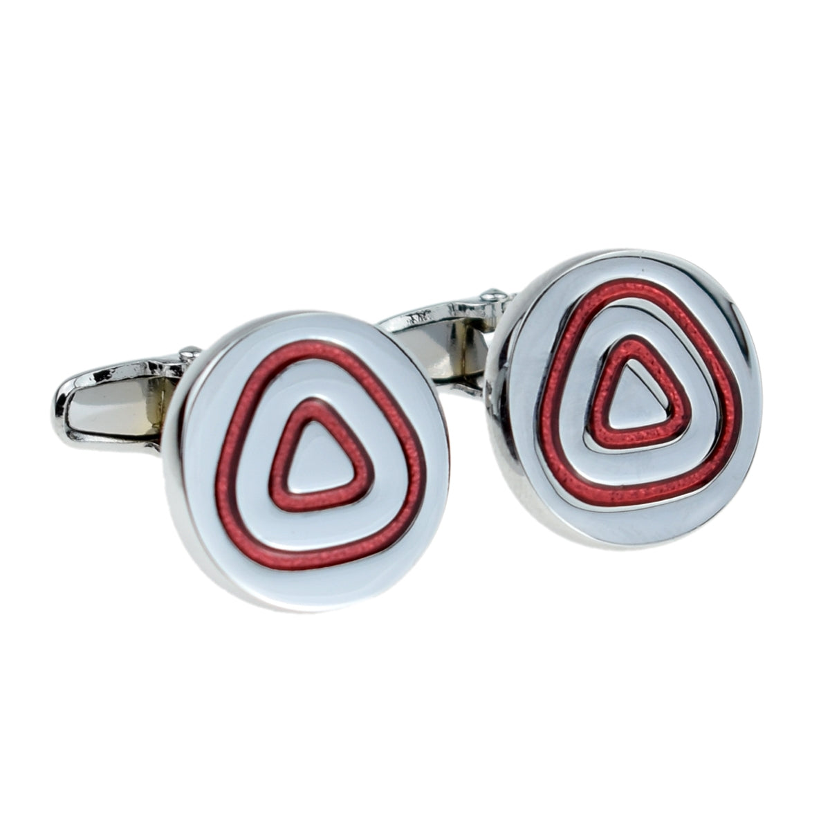 Round Silver- Red Triangle Classic Cufflinks | Ashton and Finch