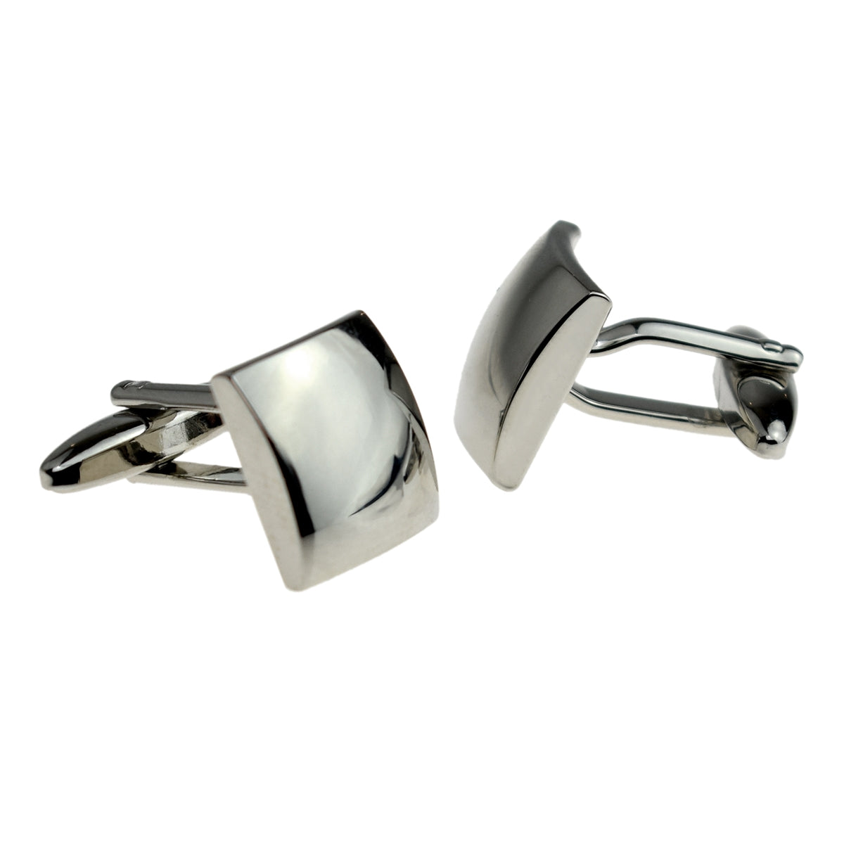 Dome Shaped Rounded Square Rhodium Plated Cufflinks (engravable) | Ashton and Finch