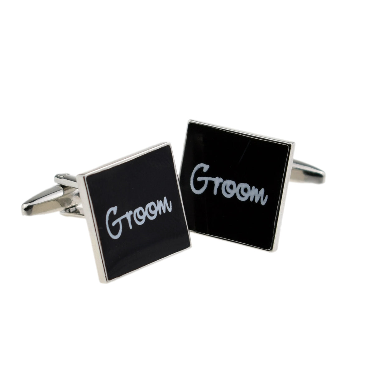 Value Saver Black Square Wedding Text Cufflinks | Ashton and Finch