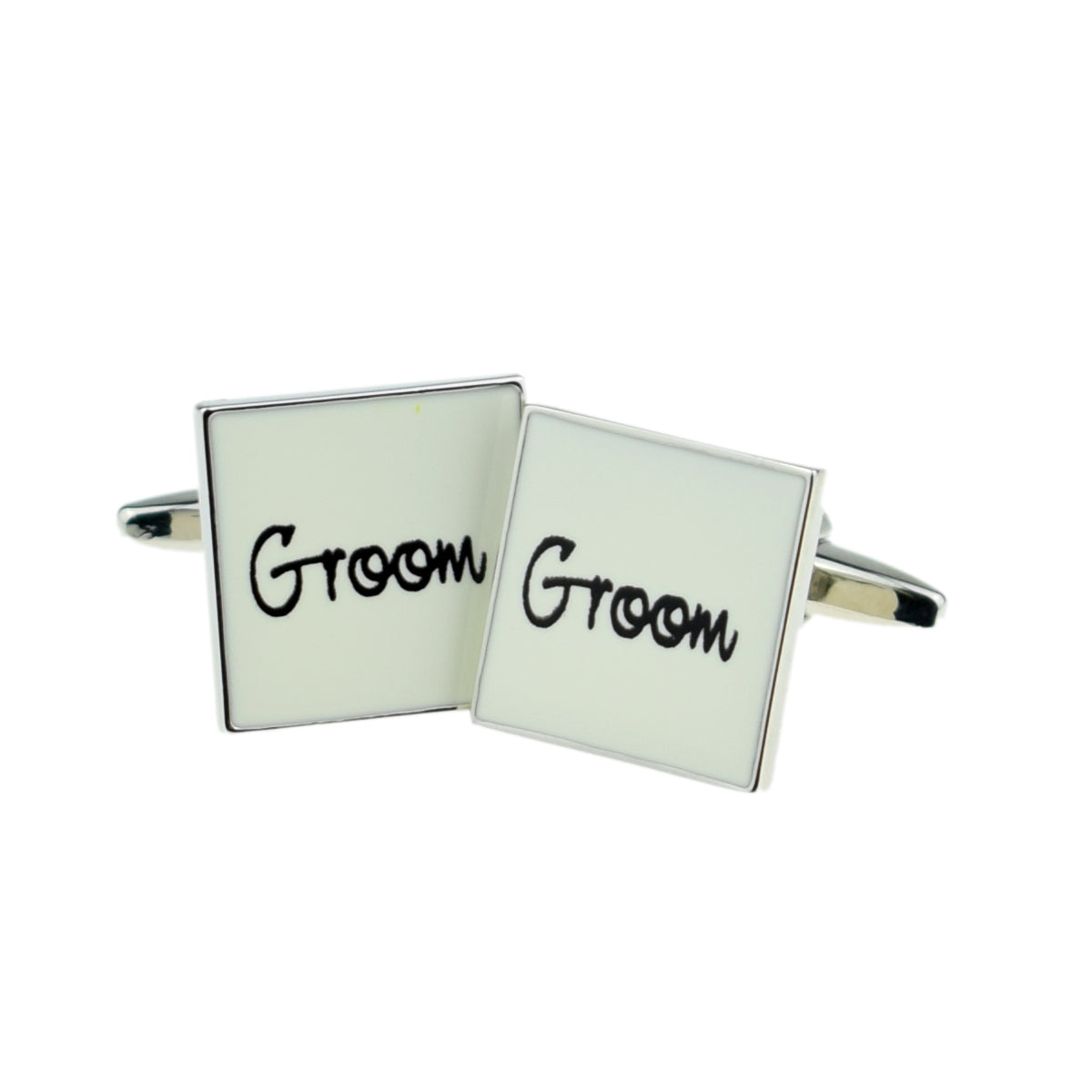 Value Saver White Square Wedding Text Cufflinks | Ashton and Finch