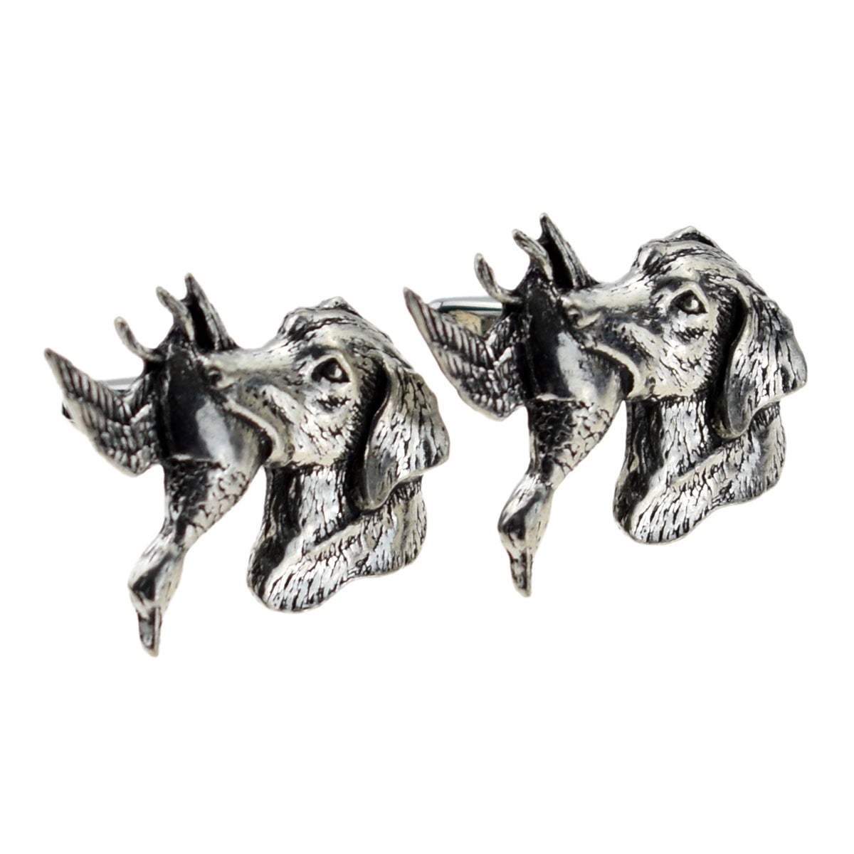 English Made Pewter Retriever Dog carrying Duck Cufflinks | Ashton and Finch