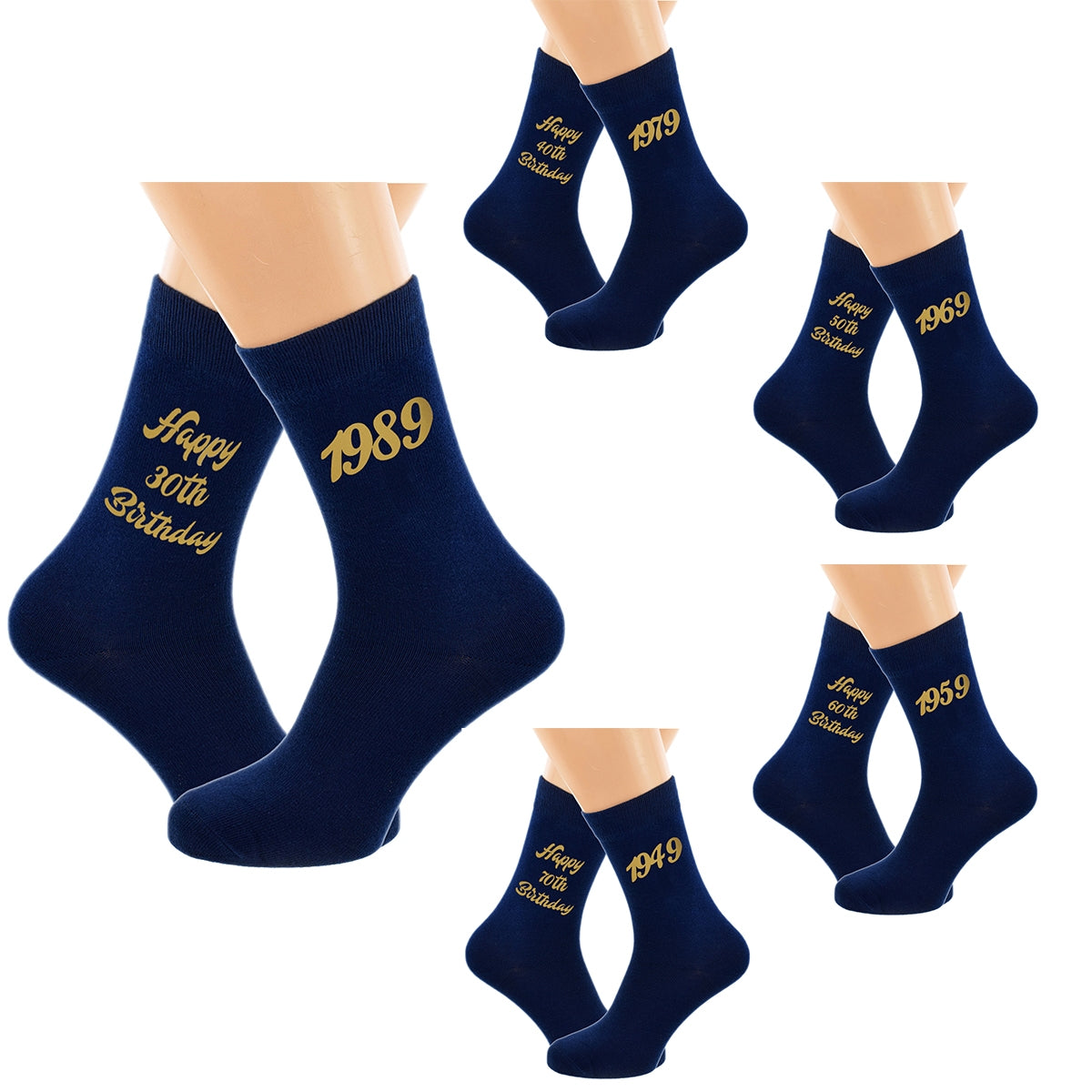 Landmark Birthday Navy Blue Gold Socks| Ashton and Finch