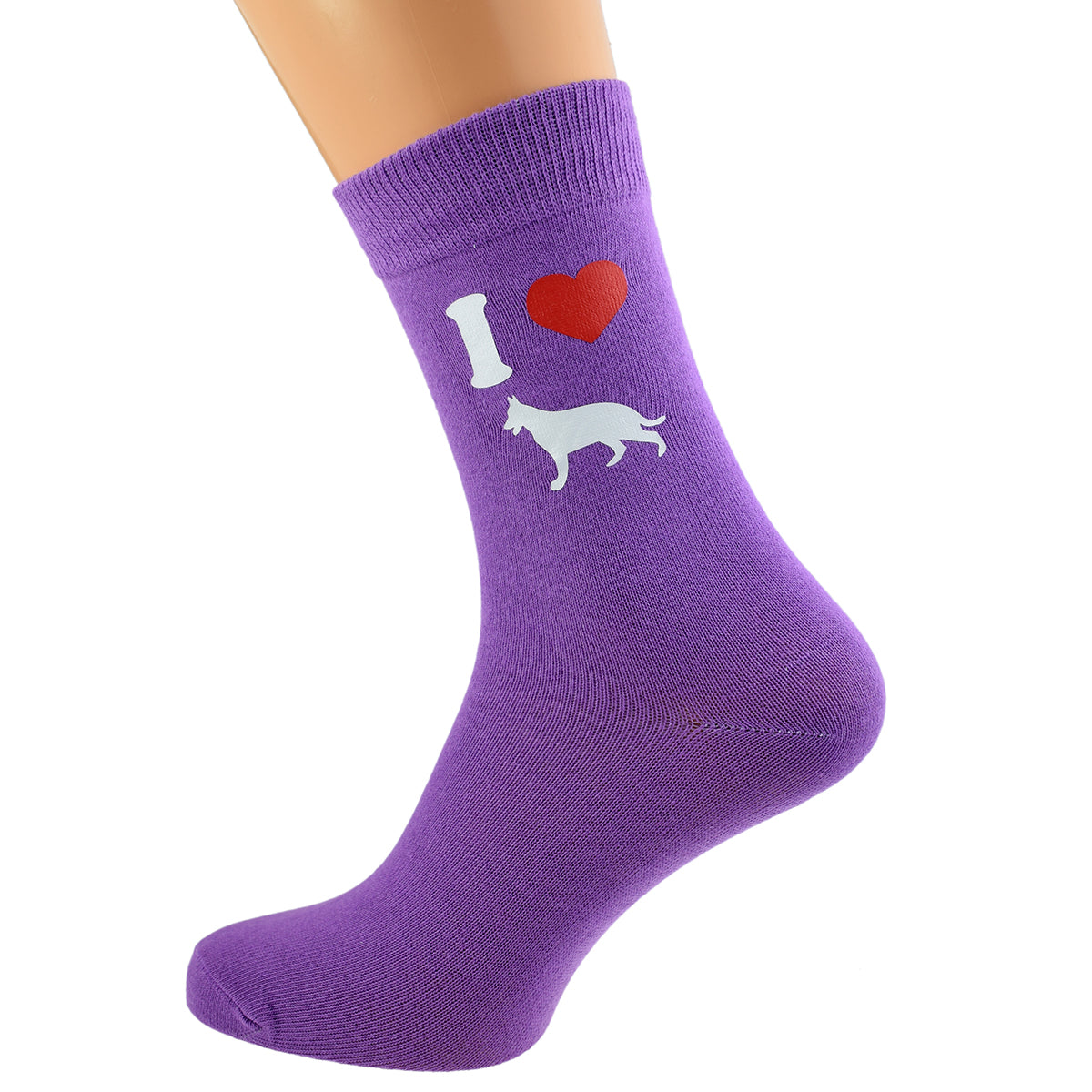 I Love German Shepherds Alsatians Womens Purple Dog Socks| Ashton and Finch