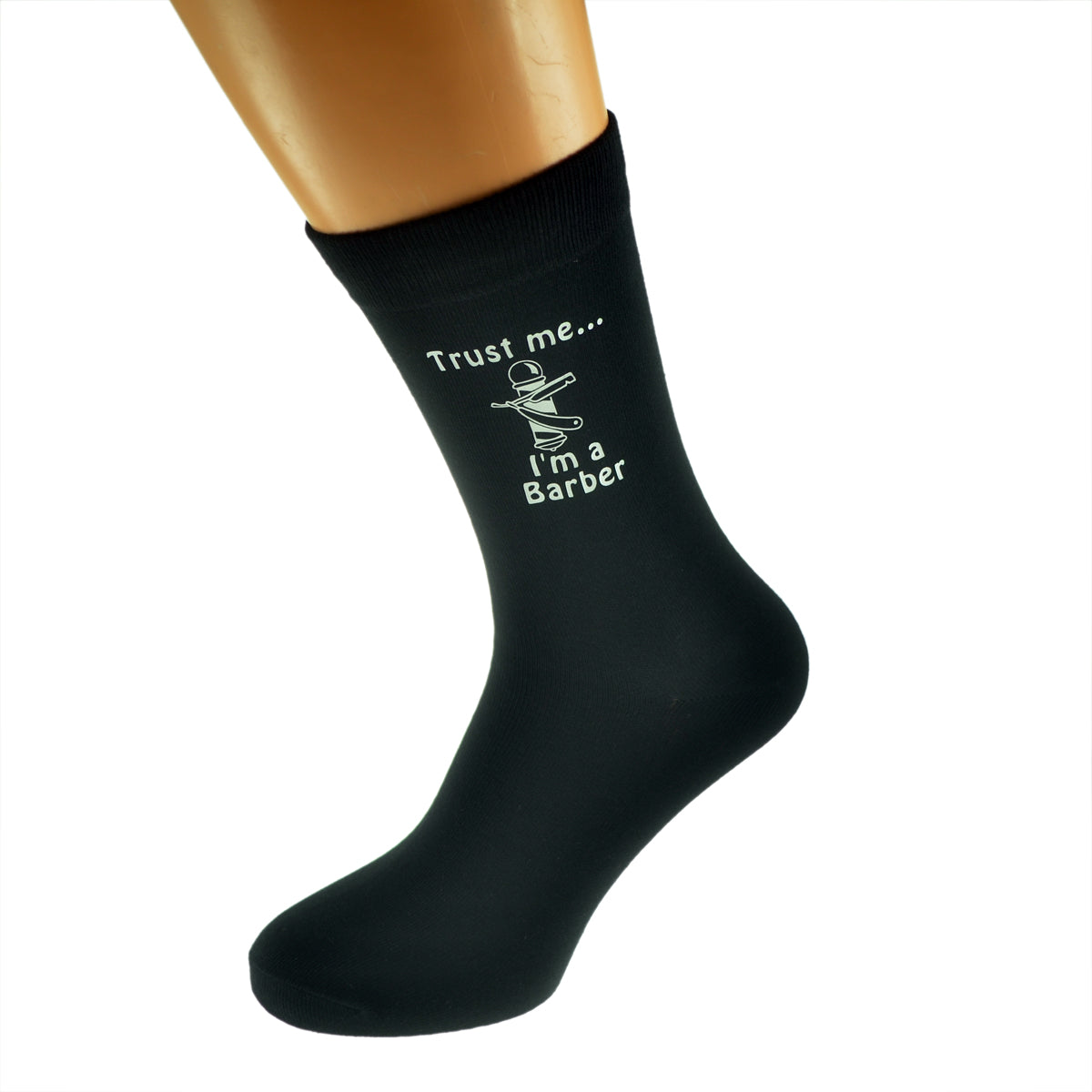 Trust Me I’m A Barber Mens Black Socks With Image Design| Ashton and Finch