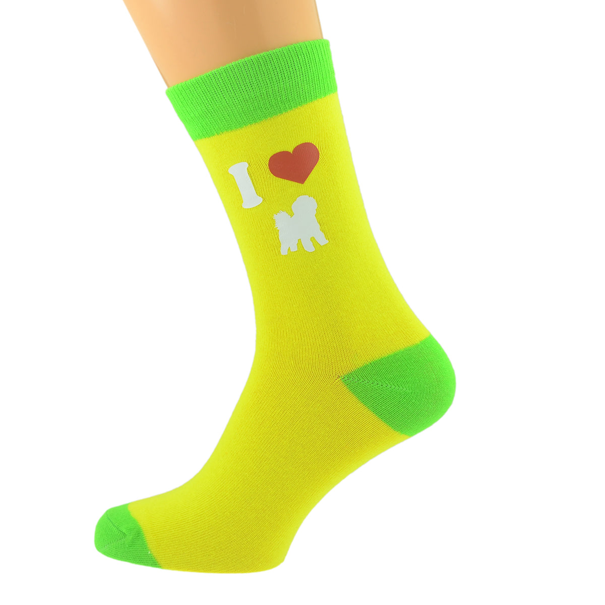 Lime Green Yellow Unisex Socks I Love Bichon Frise Dog Design| Ashton and Finch