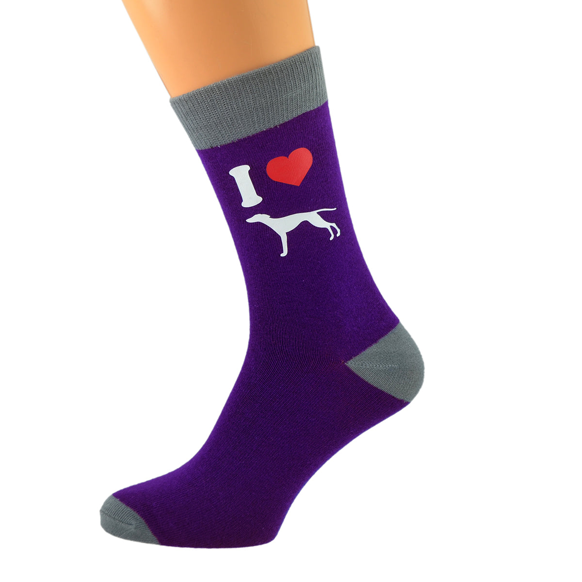 Purple Ash Grey Unisex Socks I Love Whippets Dog Design| Ashton and Finch