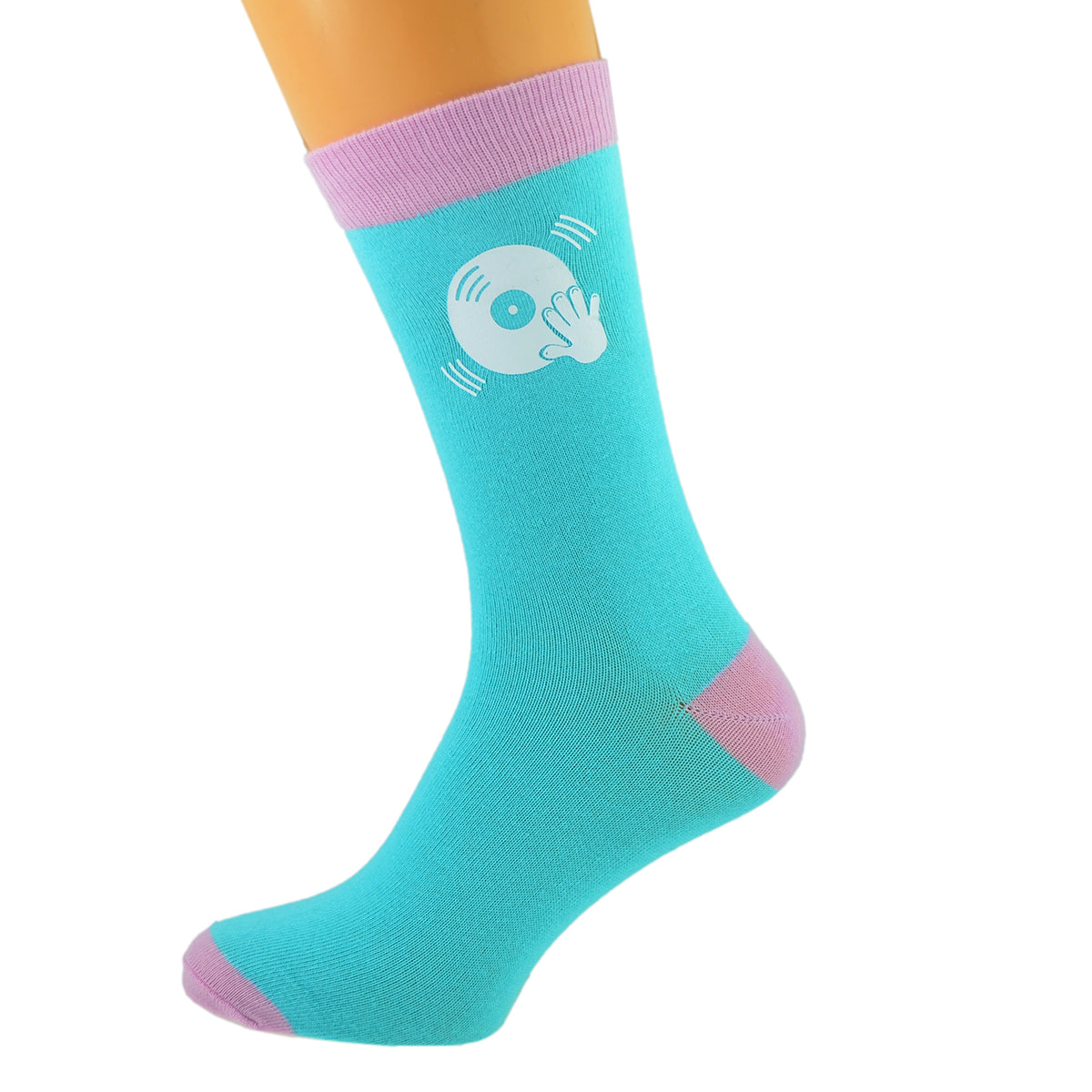 Turquoise Pale Pink Unisex Socks DJ Record Decks Design| Ashton and Finch