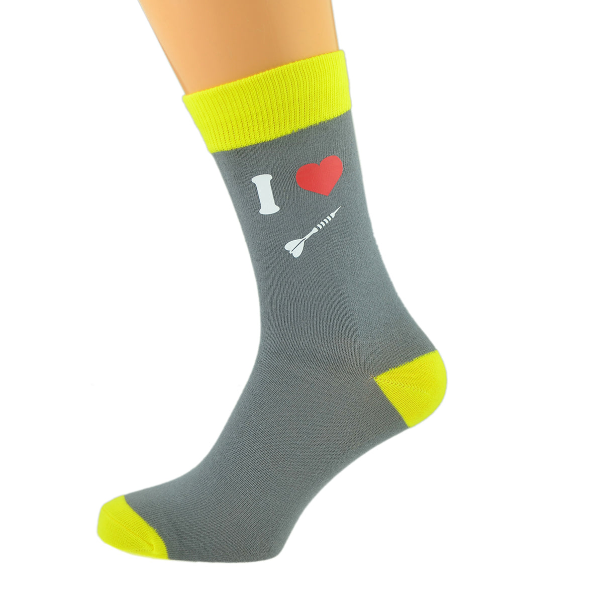 Ash Grey Yellow Unisex Socks I Love Darts| Ashton and Finch