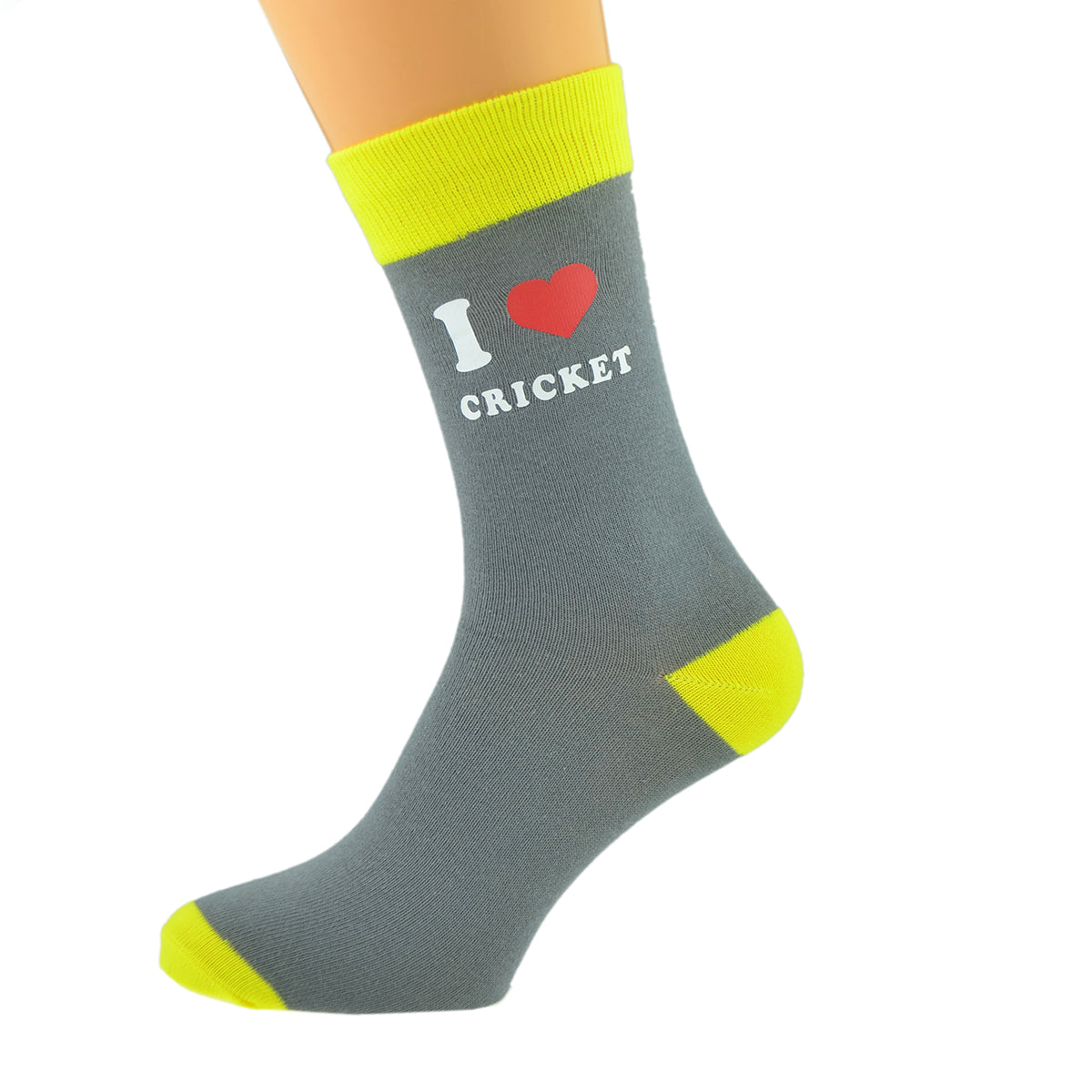 Ash Grey Yellow Unisex Socks I Love Cricket| Ashton and Finch
