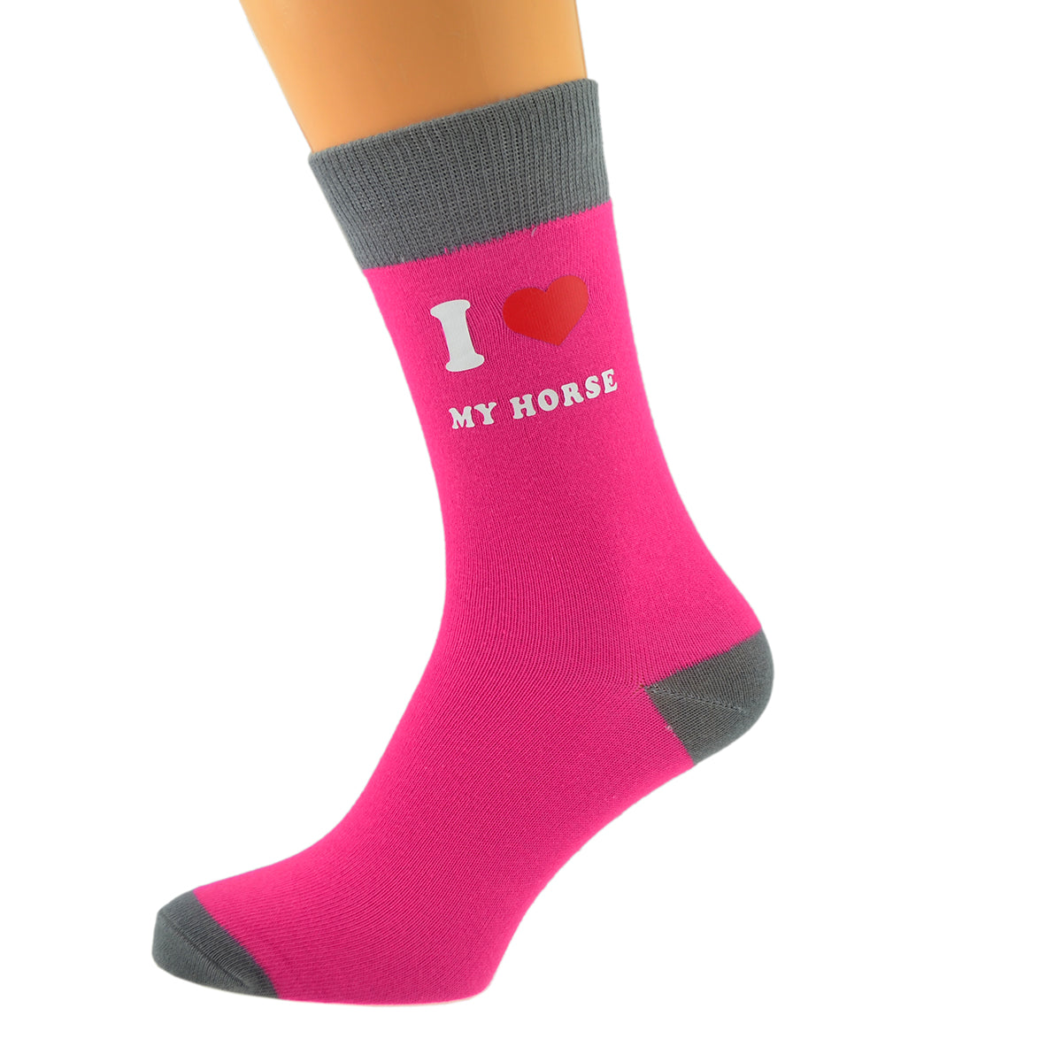 Hot Pink Grey Unisex Socks I Love My Horse| Ashton and Finch