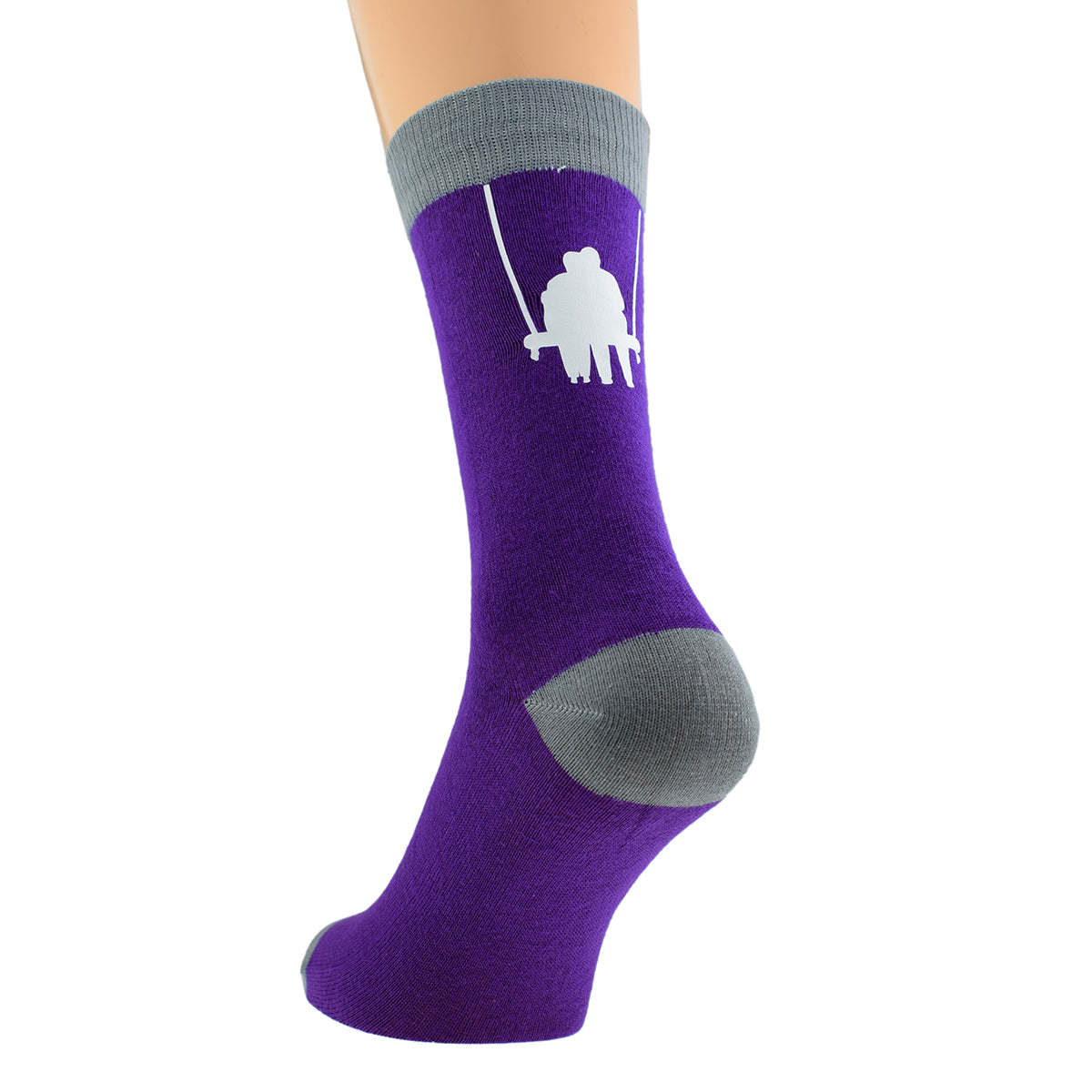 Two Tone Purple Silver Romantic Couple On Swing Design Unisex Socks| Ashton and Finch