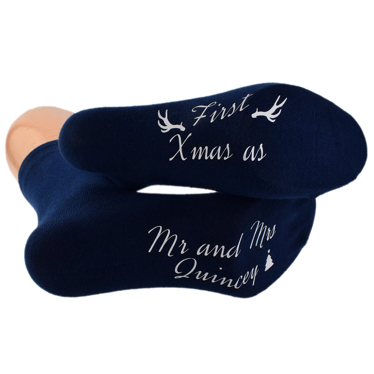 Navy Blue Personalised First Xmas As Mr Mrs Ladies Or Mens Unisex Socks| Ashton and Finch