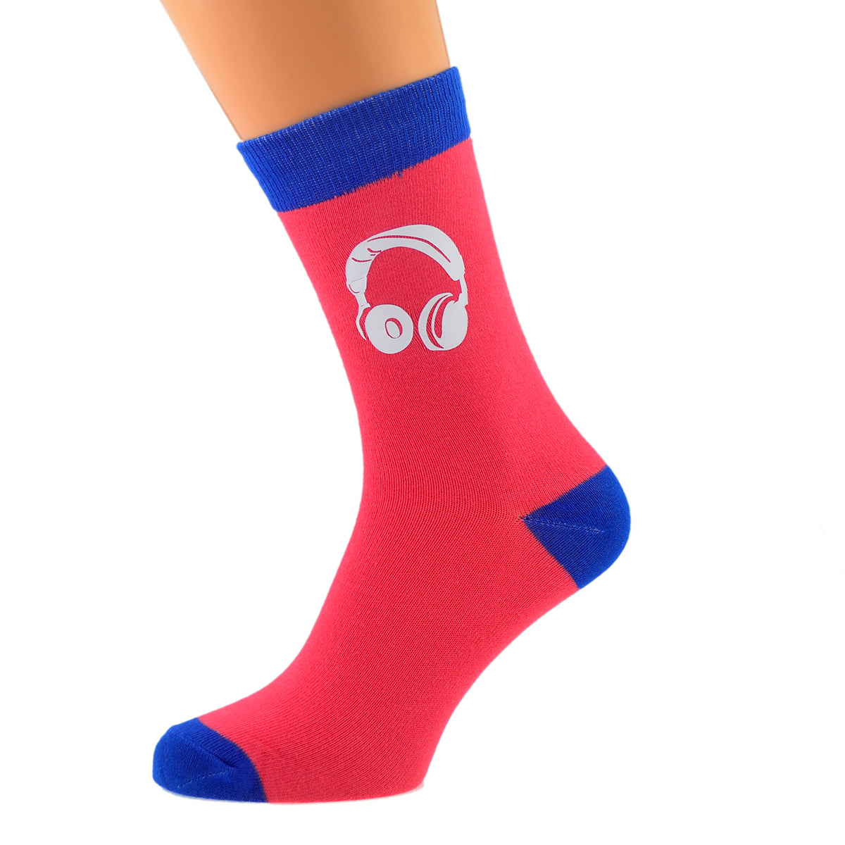 Salmon Pink Dark Blue Mens Socks With Headphones Design| Ashton and Finch