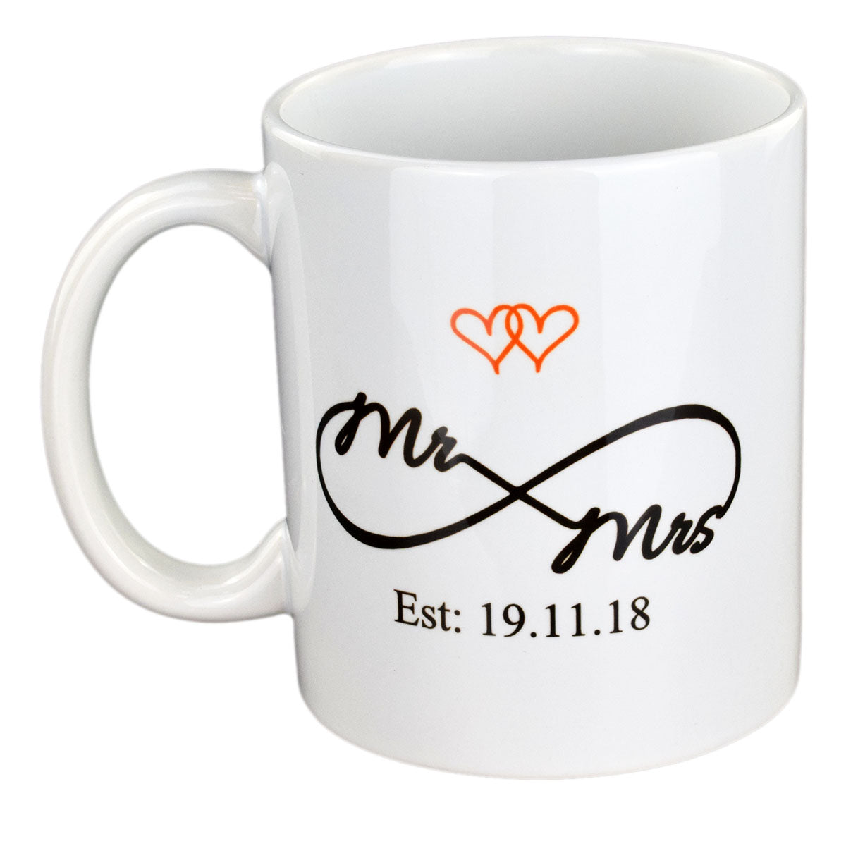 Personalised Wedding Mug – Hearts Eternity Mr & Mrs Est Cup | Ashton and Finch