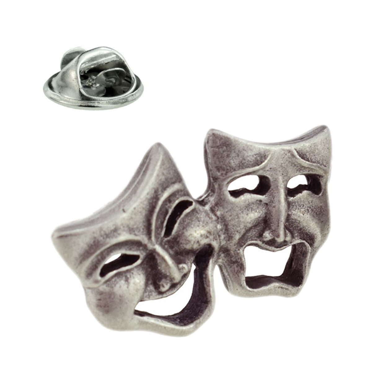 Drama Comedy Tragedy English Made Pewter Theatre Masks Drama Lapel Pin Badge