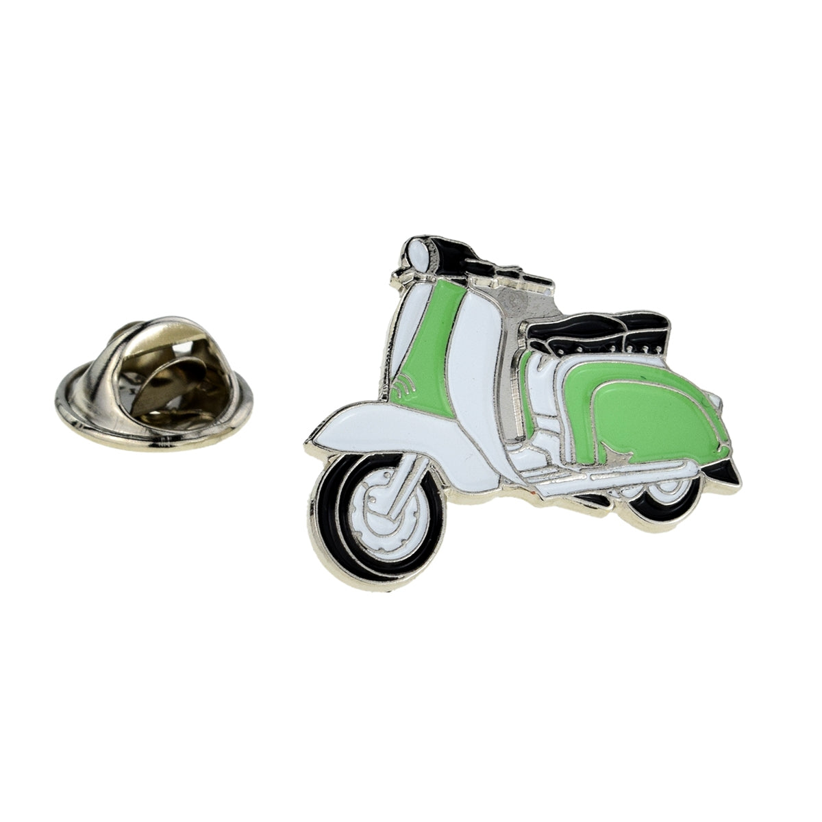 Scooter Retro Powder Green & White Enamel Metal Pin Badge