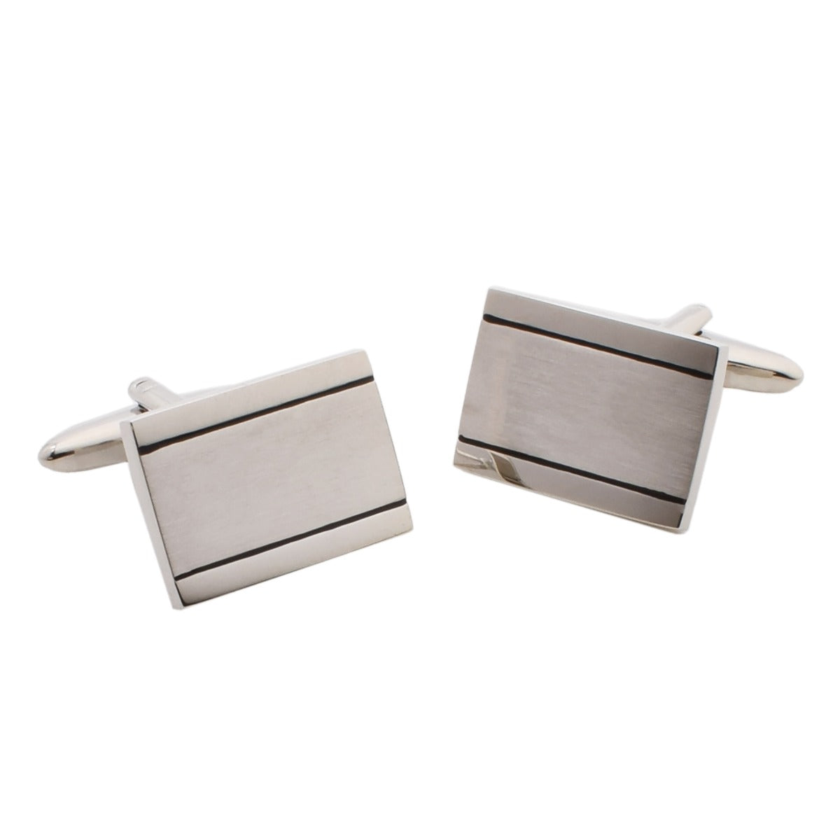 Rectangular Silver Brushed With Shiny Edged Cufflinks | Ashton and Finch