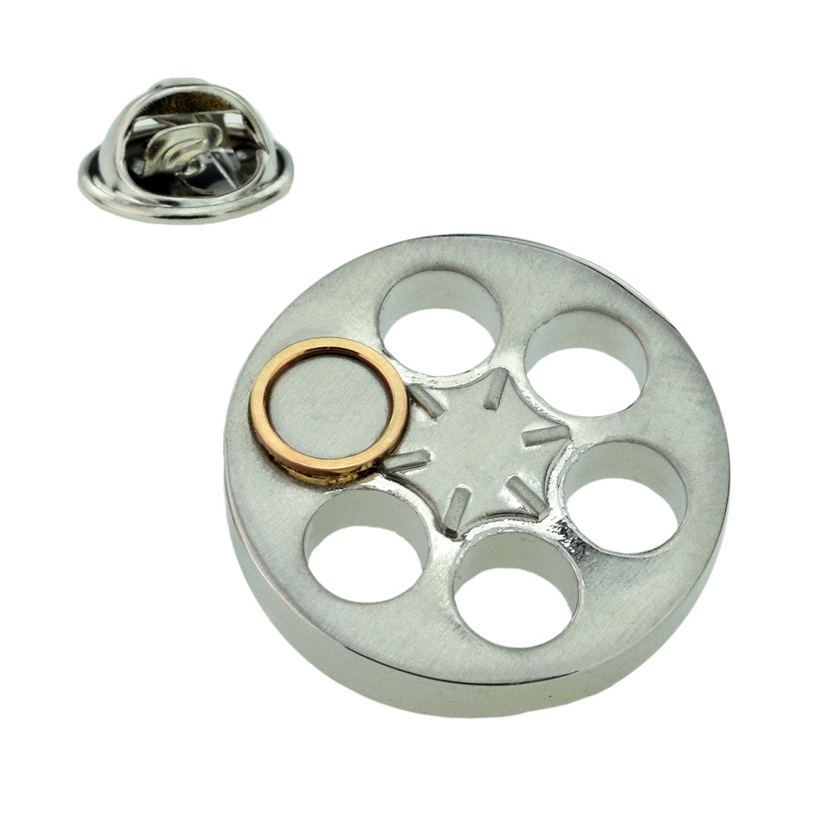 Bullet in Gun Chamber Lapel Pin Badge