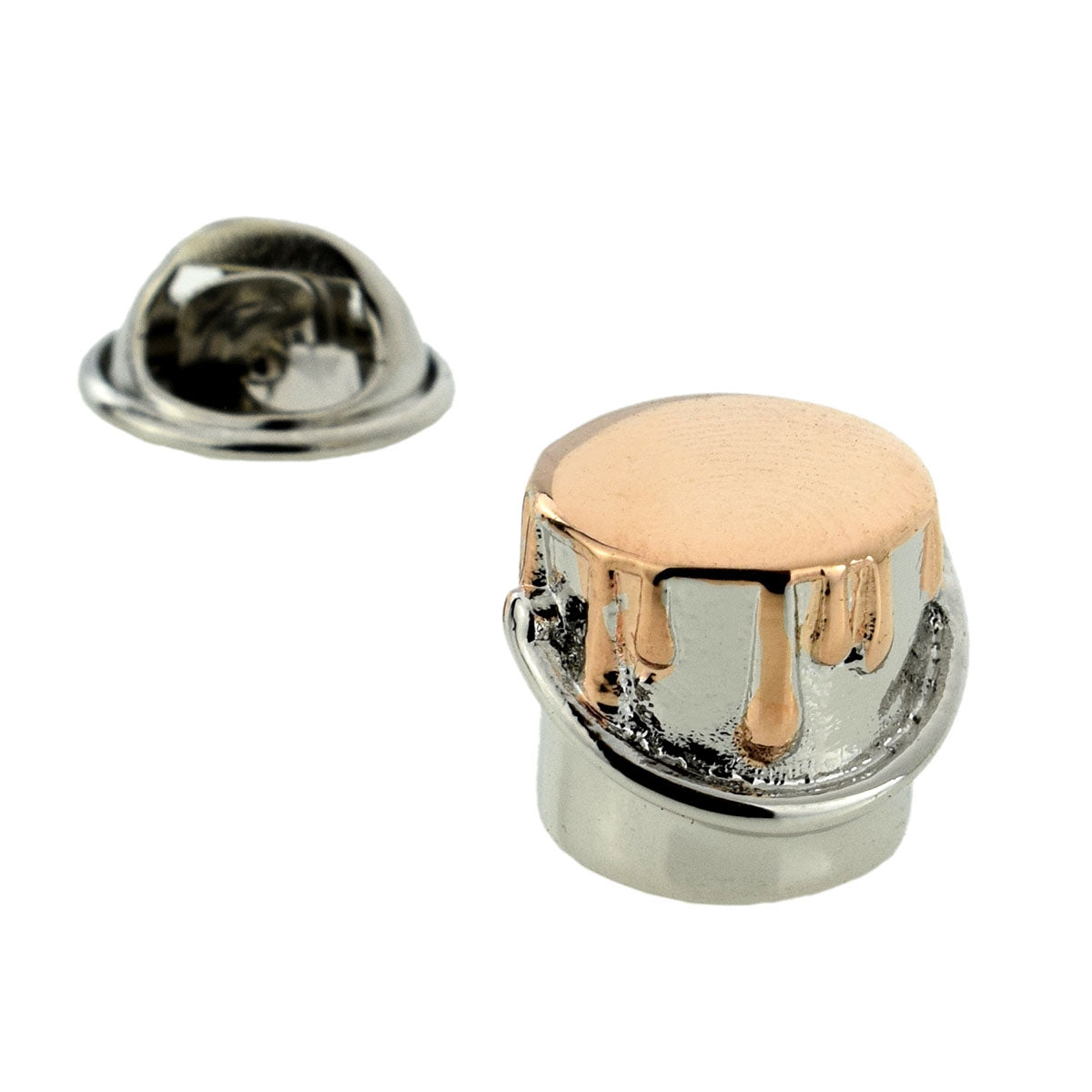 Two Tone Rose Gold and Silver Paint Pot Lapel Pin Badge