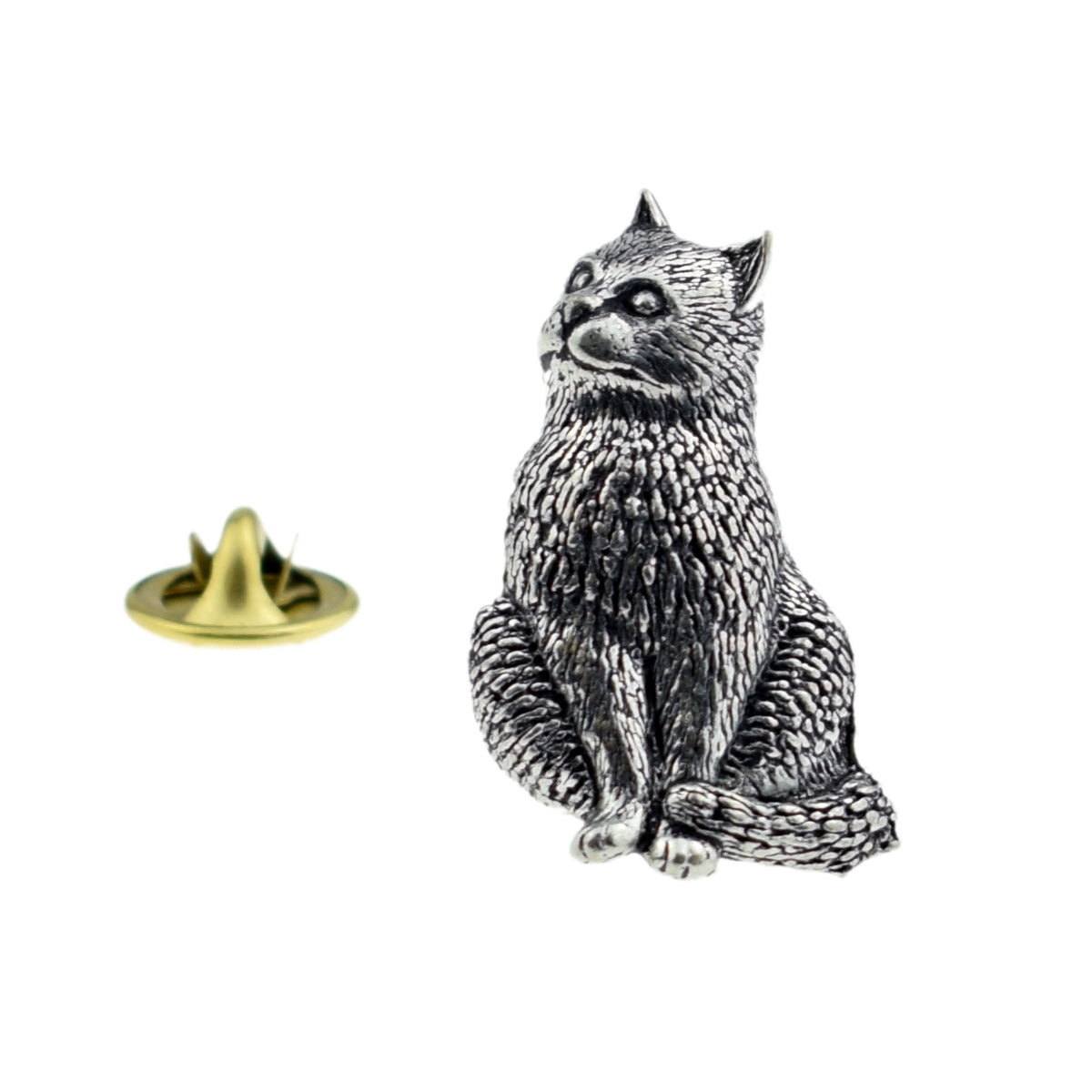 Cat English Pewter Lapel Pin Badge