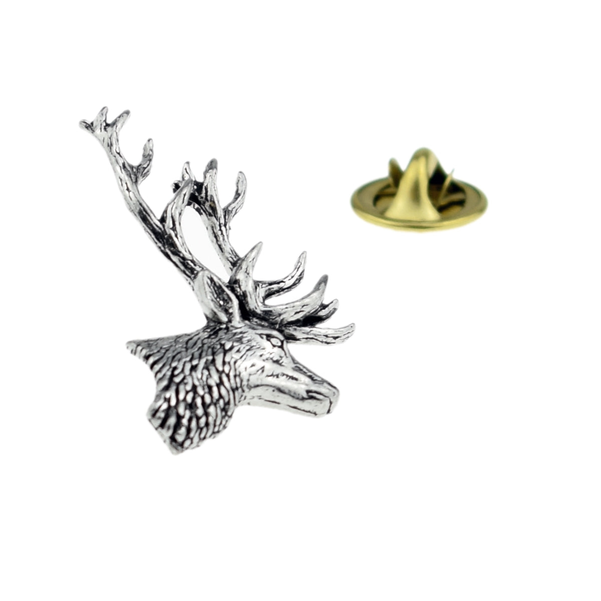 Stags Head English Pewter Lapel Pin Badge