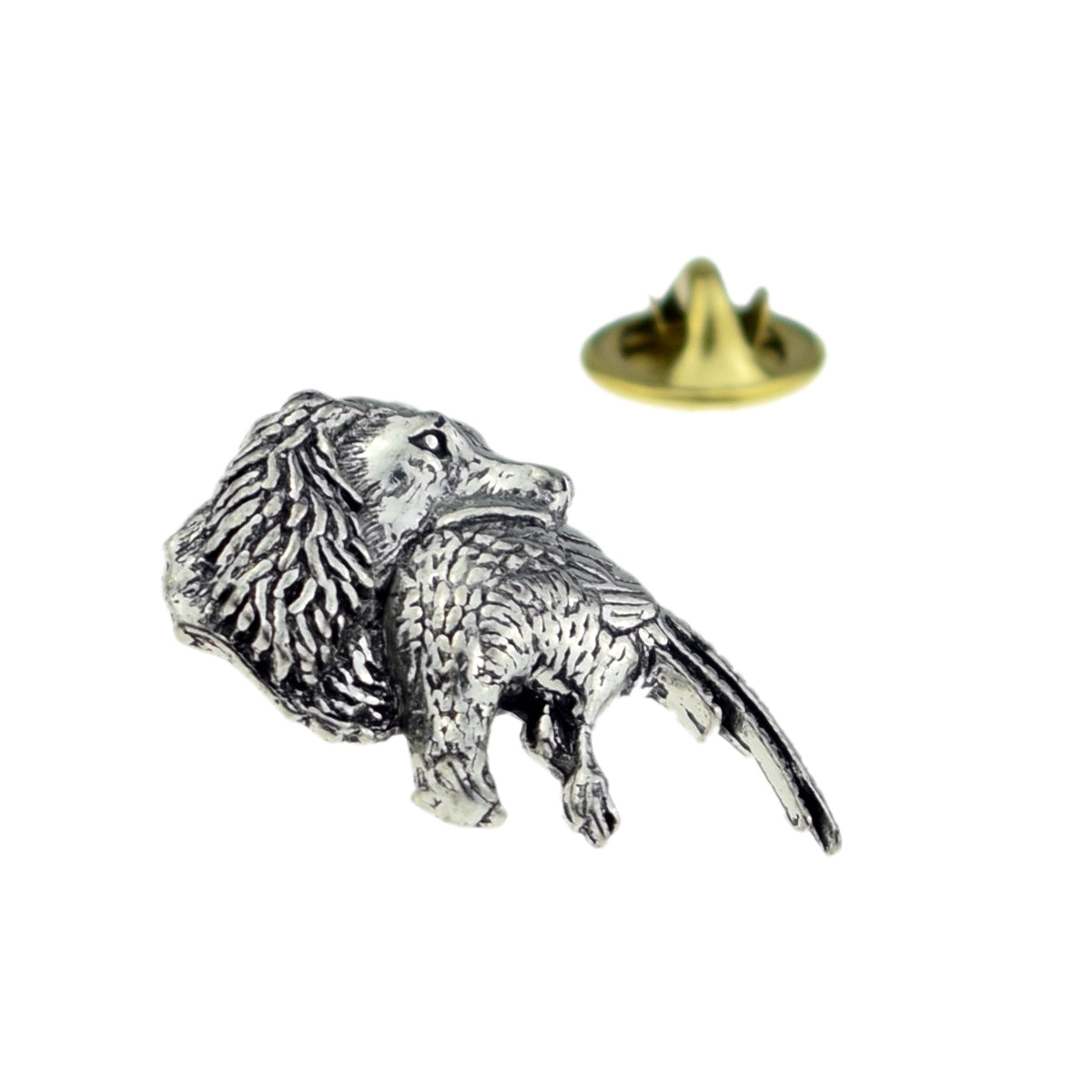 Spaniel With Pheasant In Mouth English Pewter Lapel Pin Badge
