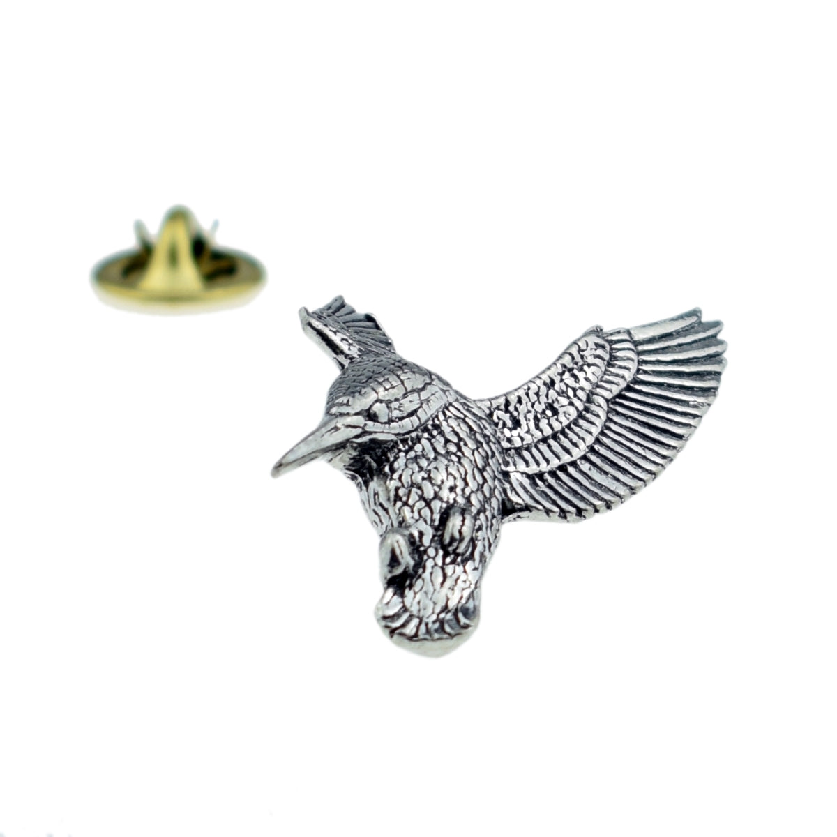 Hovering Kingfisher Bird English Pewter Lapel Pin Badge