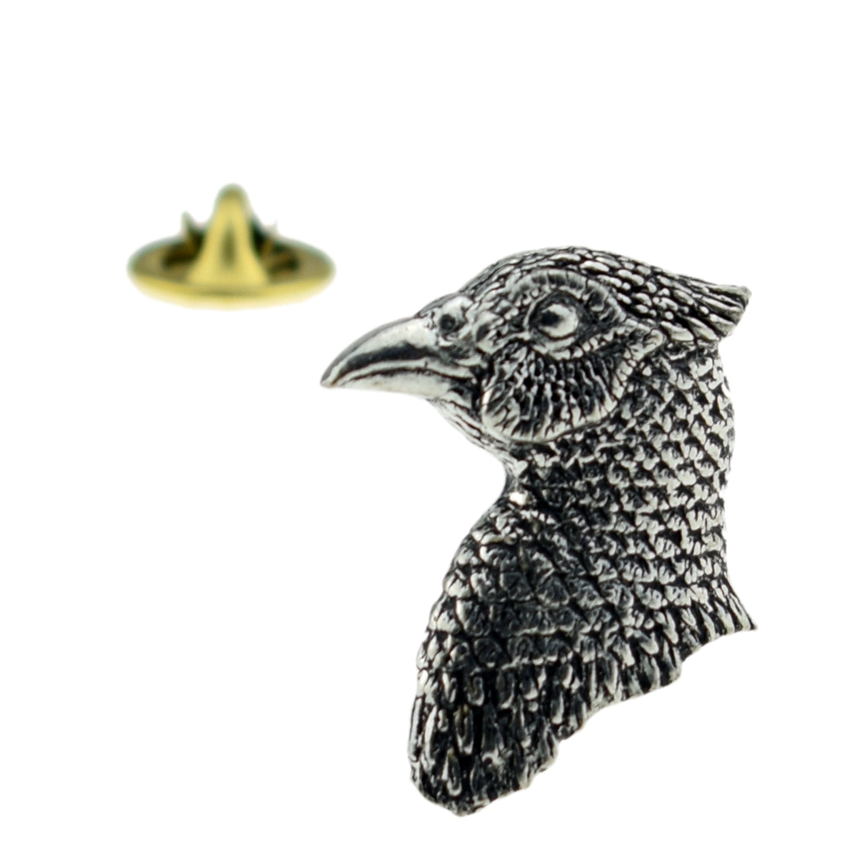 Pheasants Head English Pewter Lapel Pin Badge