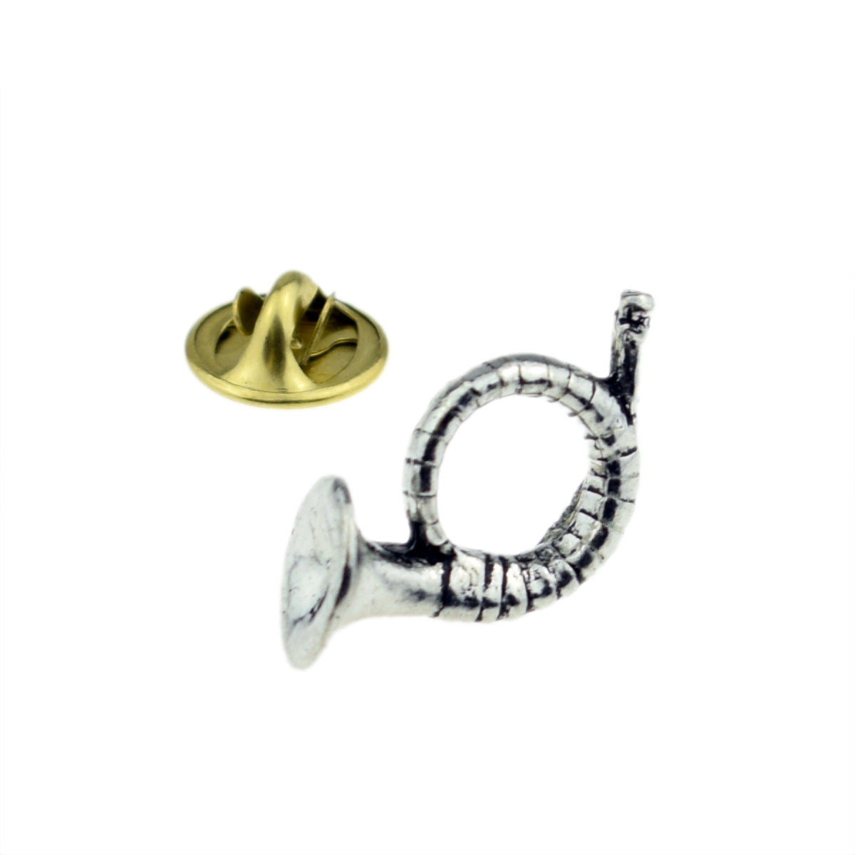 Hunting Horn English Pewter Lapel Pin Badge