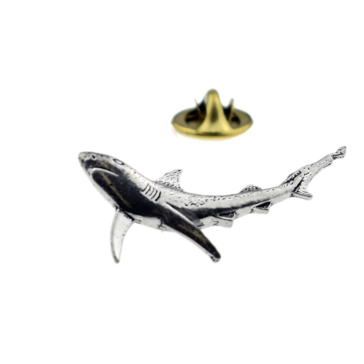 Blue Shark fish fishing English Pewter Lapel Pin Badge