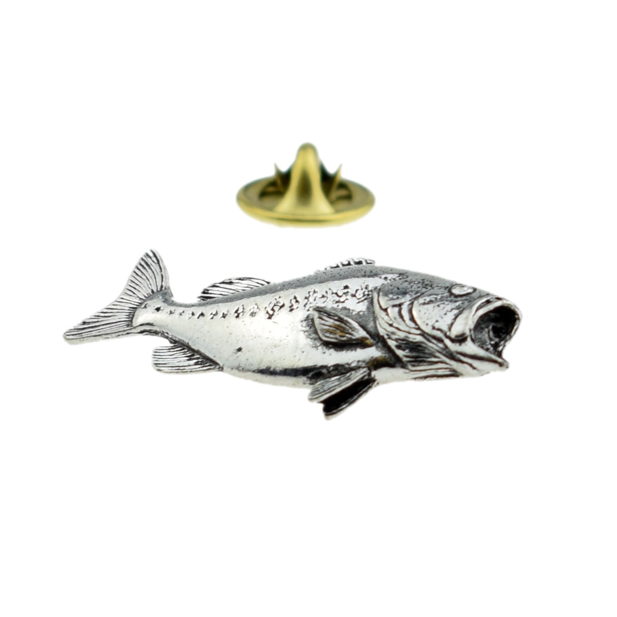 Pewter BASS Fish, Lapel Pin Badge