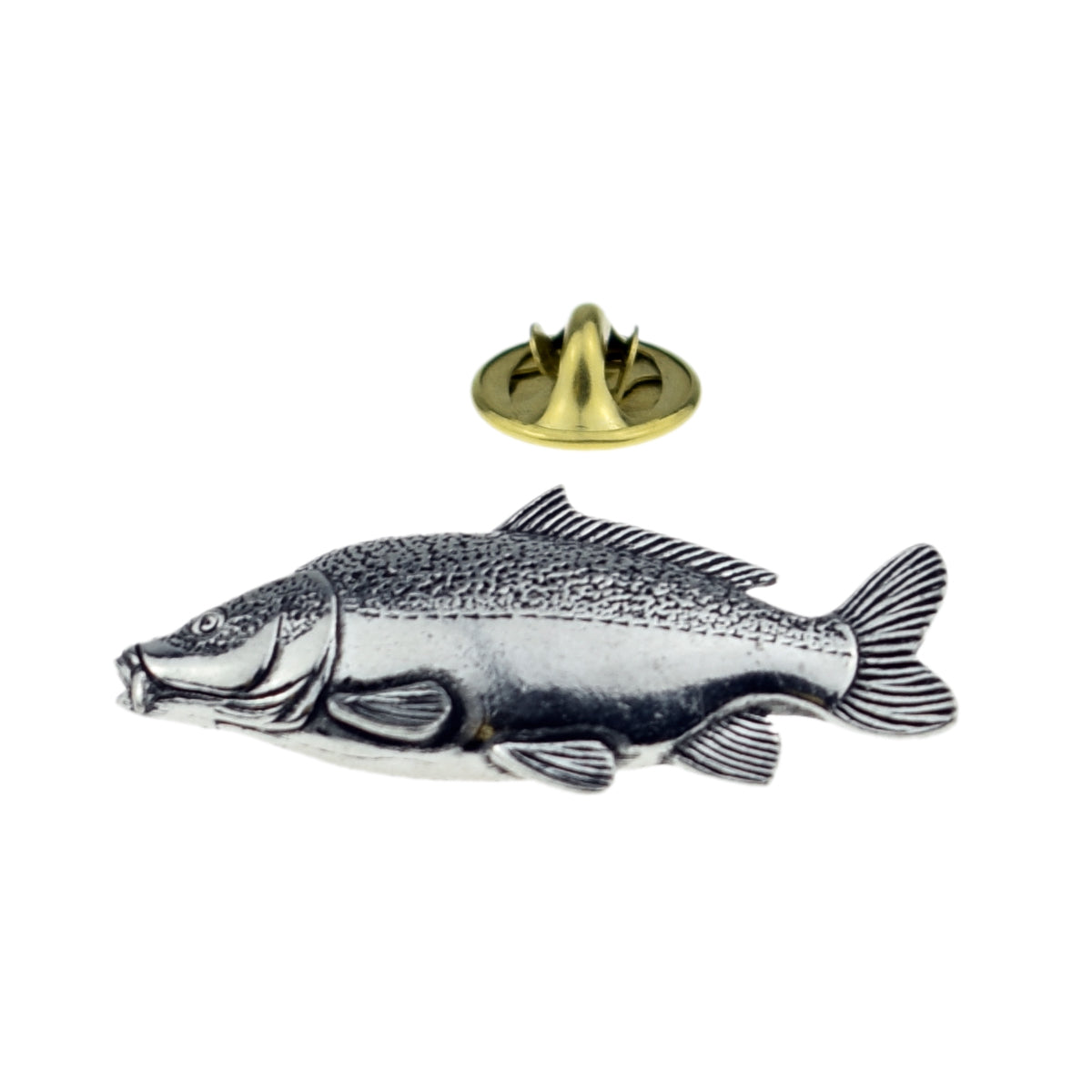 Leather Carp fish fishing English Pewter Lapel Pin Badge