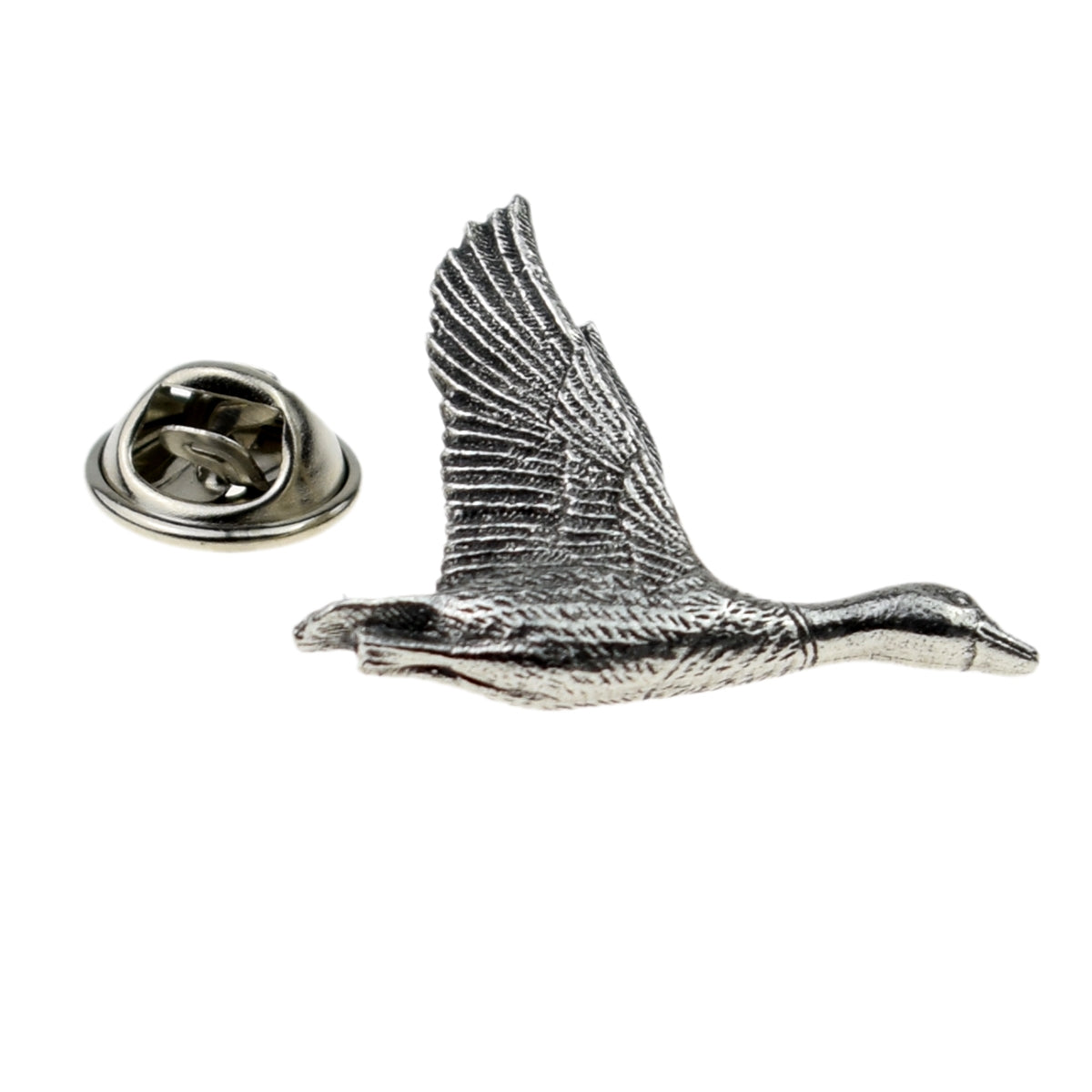 Duck in Flight English Pewter Lapel Pin Badge
