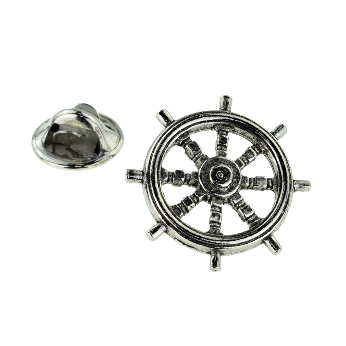 Ships Wheel Pewter Lapel Pin Badge