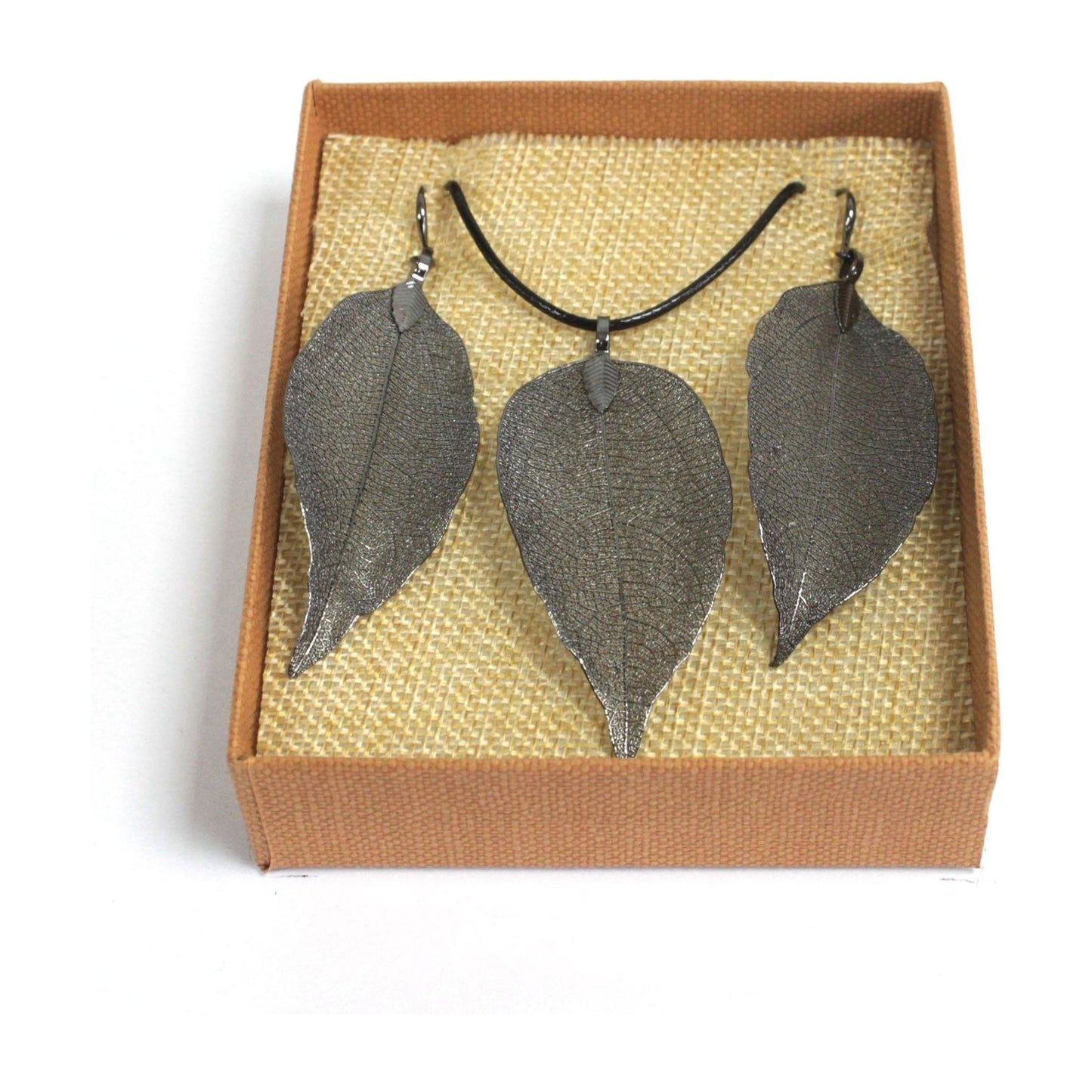 Necklace & Earring Set - Bravery Leaf - Pewter - Ashton and Finch
