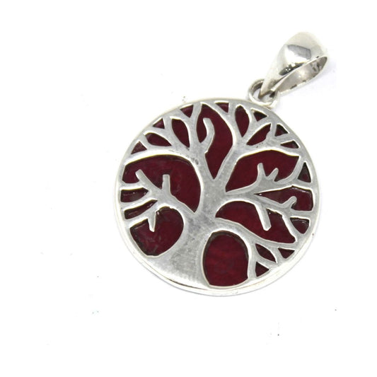 Tree of Life Silver Pendant 22mm - Coral Effect - Ashton and Finch
