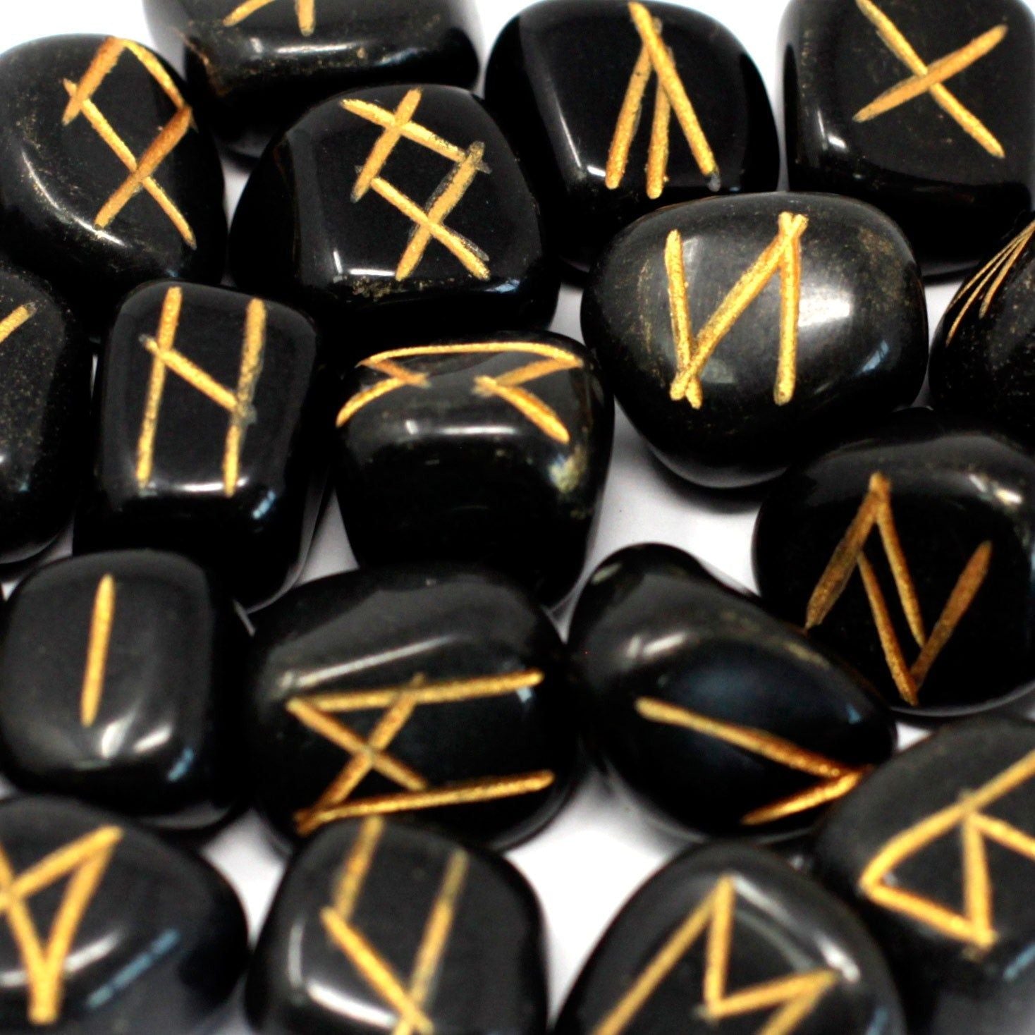 Runes Stone Set in Pouch - Black Agate - Ashton and Finch