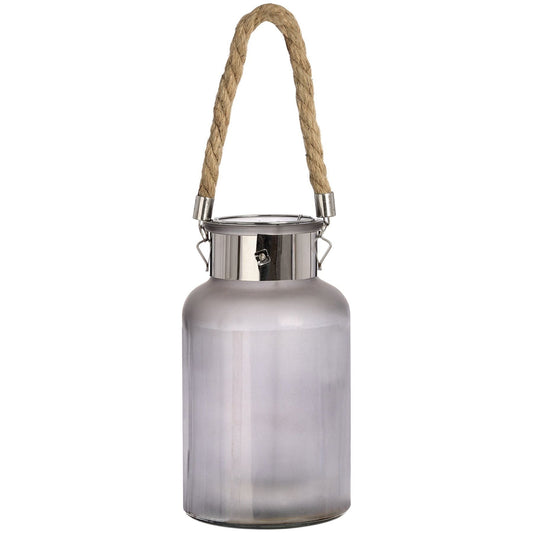 Frosted Glass Lantern with Rope Detail and Interior LED - Ashton and Finch