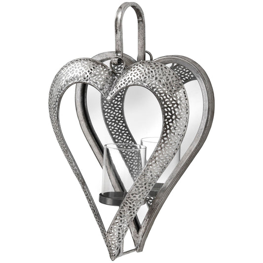 Antique Silver Heart Mirrored Tealight Holder in Small - Ashton and Finch