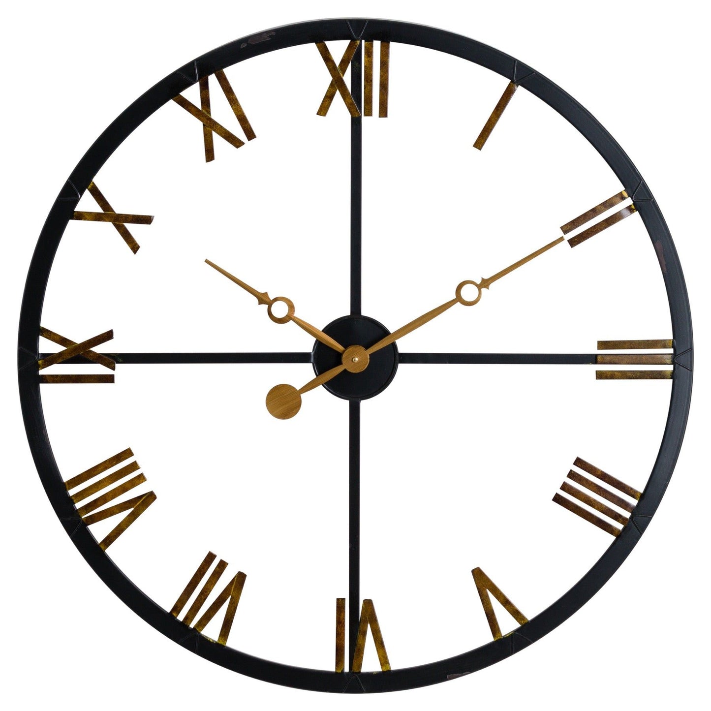 Distressed Black And Gold Skeleton Station Clock - Ashton and Finch