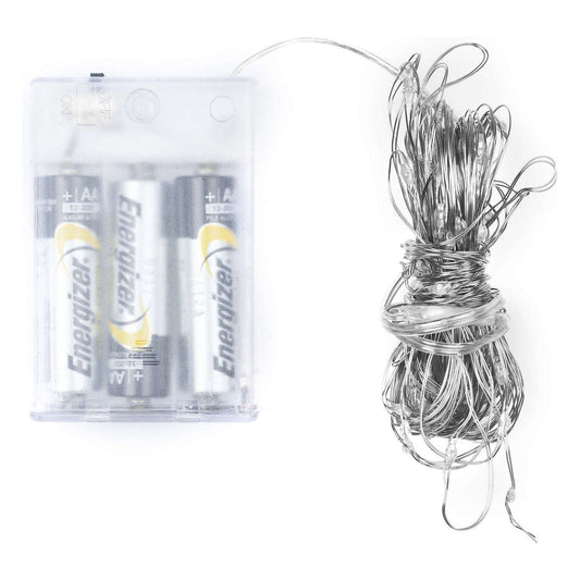 100 LED Battery Micro Lights Silver Wire 10m - Ashton and Finch